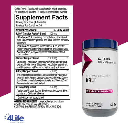 4Life Targeted Transfer Factor KBU Urinary Support Supplement, 120 Capsules