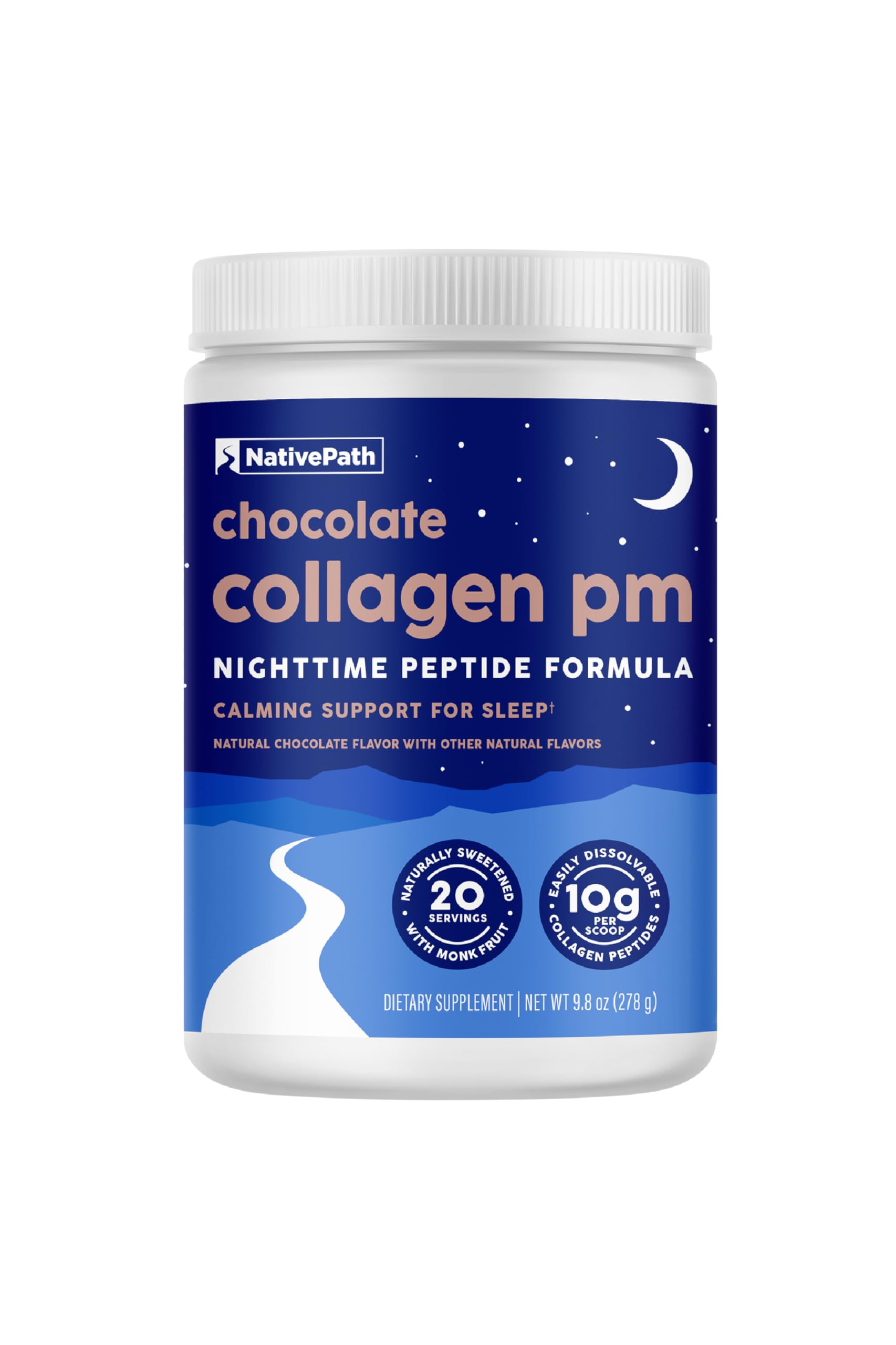 NativePath Collagen PM Chocolate with Melatonin, 20 Servings
