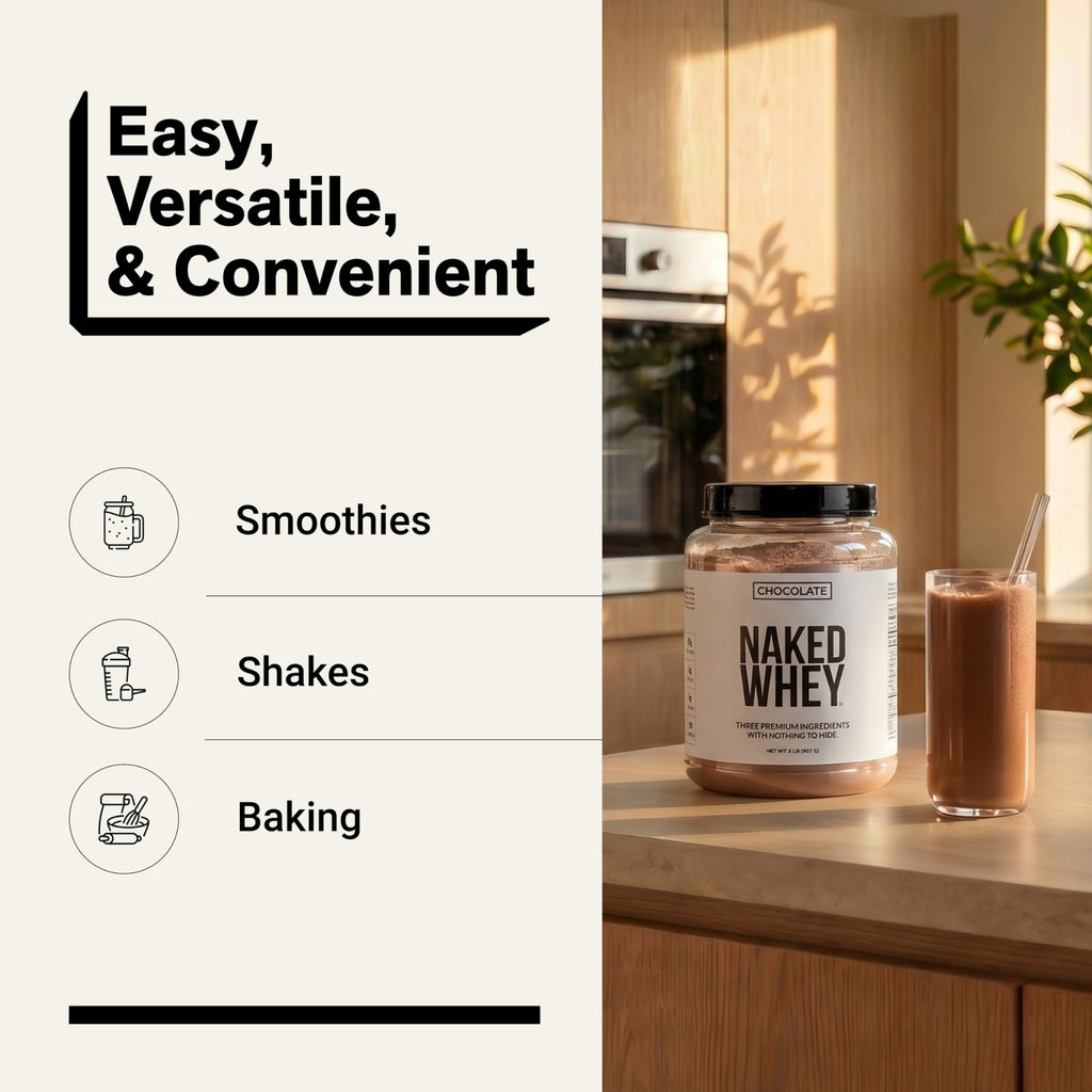NAKED Whey Chocolate Protein Powder - Only 3 Ingredients - Grass Fed Whey Protein Powder, Organic Chocolate and Organic Coconut Sugar, NSF Certified, No GMO, No Soy, and Gluten Free - 24 Servings