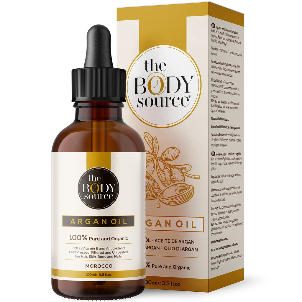 100% Organic Argan Oil, 100ml - Pure Cold Pressed Moroccan Argan Oil for Hair, Skin and Nails, Ethically Sourced, Bottled in Morocco, Multi-Use Beauty Oil for Daily Nourishing and Moisturising Care