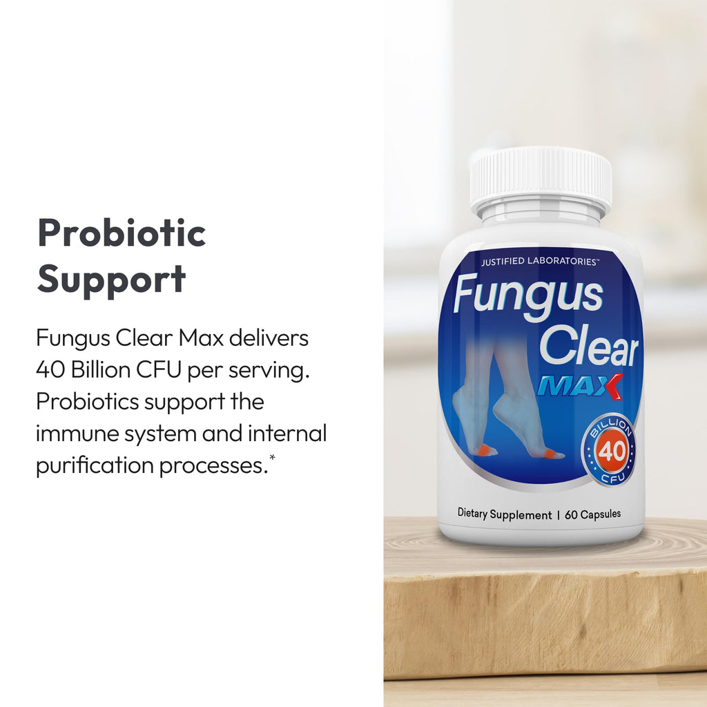 Justified Laboratories Fungus Clear Max - 60 Capsules - Probiotic Formula with 40 Billion CFU - 30 Servings