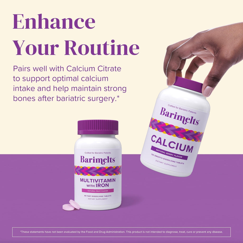 BariMelts Bariatric Multivitamin with Iron, 60 Fast-Dissolving Tablets (1-Month Supply), Sugar-Free Bariatric Vitamins for Women, Natural Fruit Flavor