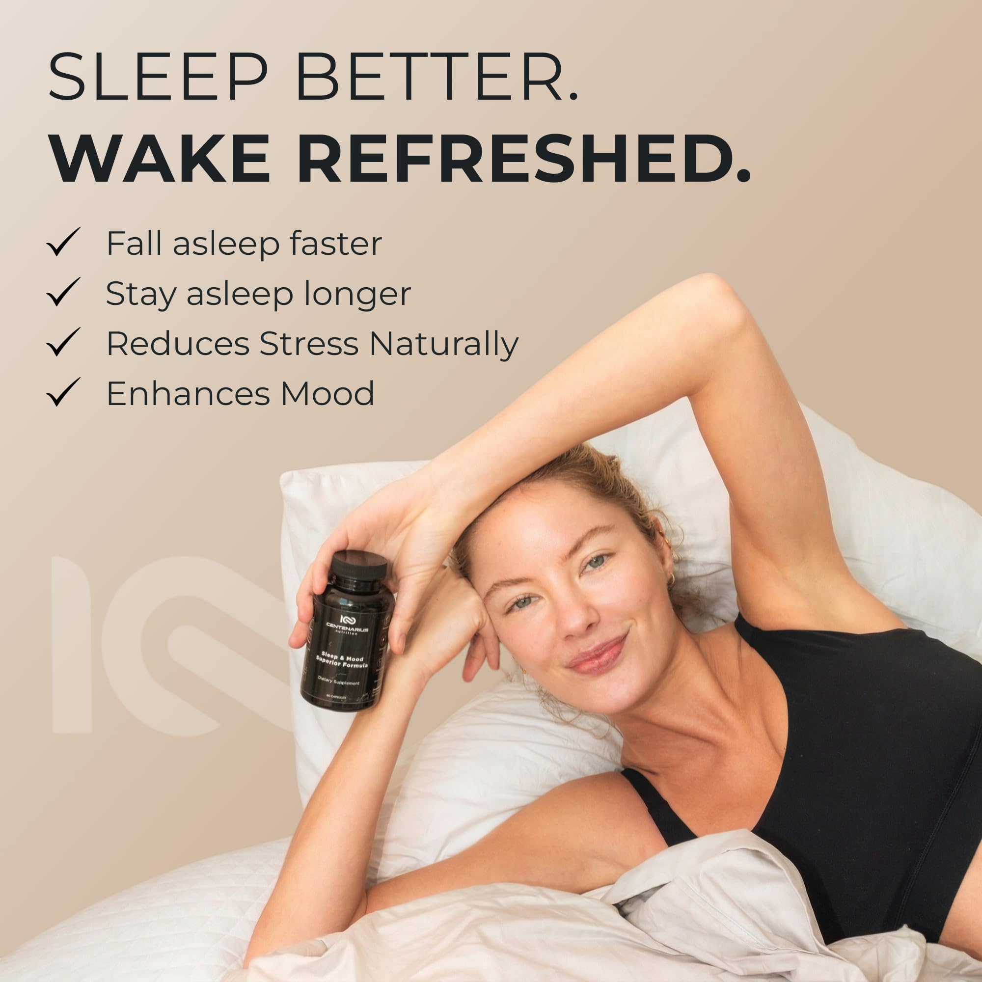 Centenarius Nutrition Sleep and Mood Formula with L-Theanine, 5-HTP, PharmaGABA + More for Sleep + Enhanced Mood & Stress Levels (60 Count)