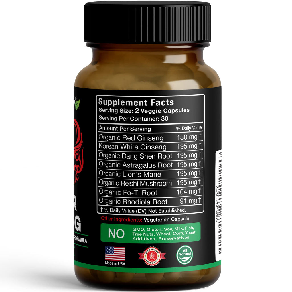 Herbtopia Forever Young Anti Aging Adaptogen Supplement with Organic Red Ginseng, Astragalus, Reishi, Lion's Mane & Codonopsis — Supports Immune Function, Healthy Aging & Longevity | 60 Vegan Caps