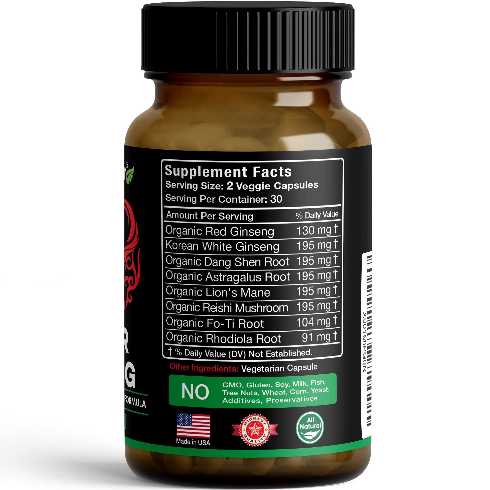 Herbtopia Forever Young Anti Aging Adaptogen Supplement with Organic Red Ginseng, Astragalus, Reishi, Lion's Mane & Codonopsis — Supports Immune Function, Healthy Aging & Longevity | 60 Vegan Caps