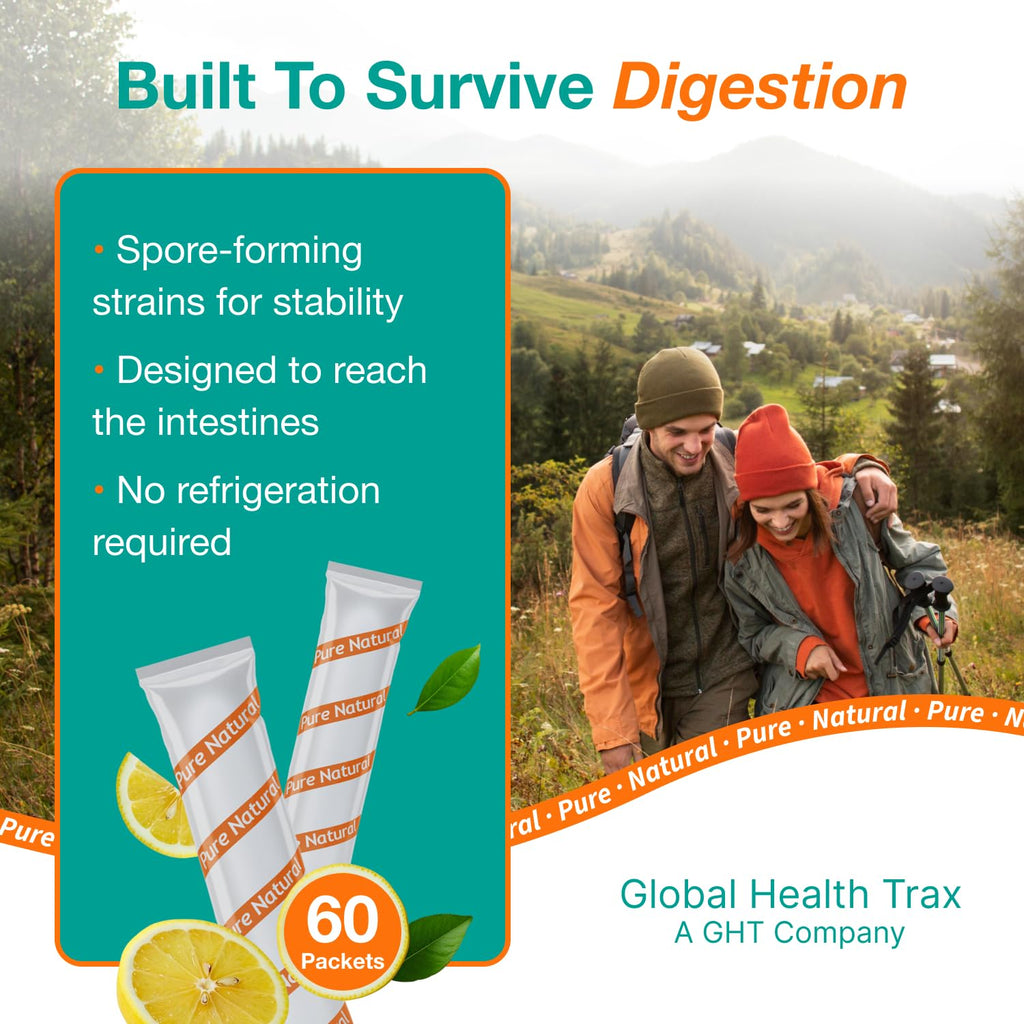 Global Health Trax ThreeLac Lemon Probiotic Drink Mix for Digestive Health - Advanced Probiotic Powder Formula for Men, Women, and Kids - Immune Support & Gut Balance, Non-GMO - 120 Packets