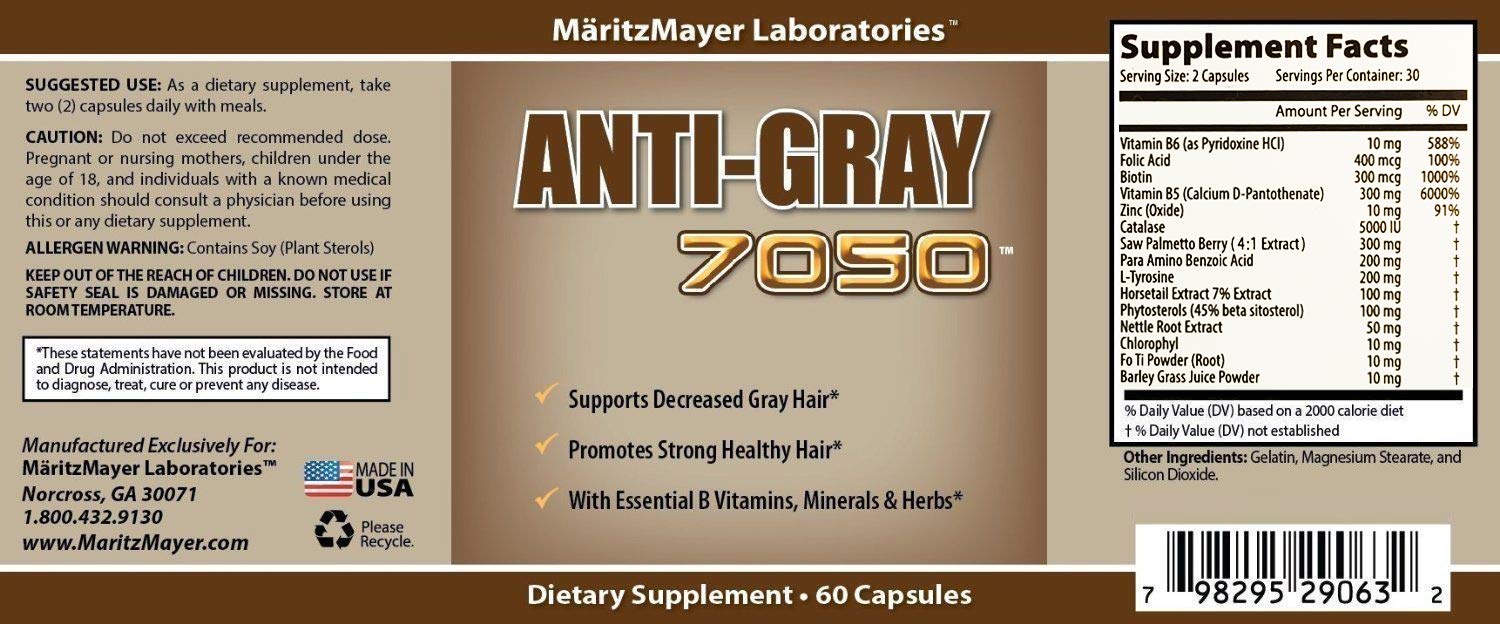 Anti-Gray Hair 7050 Helps Restore Natural Hair Color 60 Capsules Per Bottle 5 Bottles