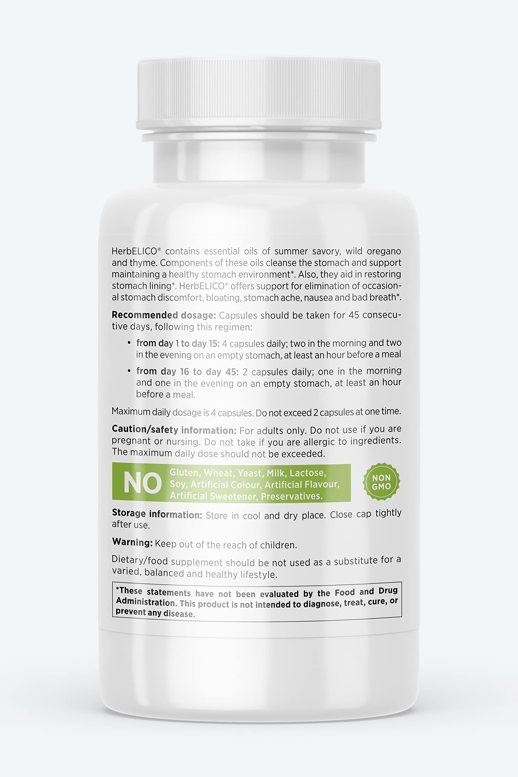 HerbELICO® - Wild Oregano, Thyme & Summer Savory Essential Oils Mediterranean Blend, 60 Capsules, Herbal Supplement addresses H. Pylori, Acid Reflux, Heartburn, Non-GMO & Gluten Free