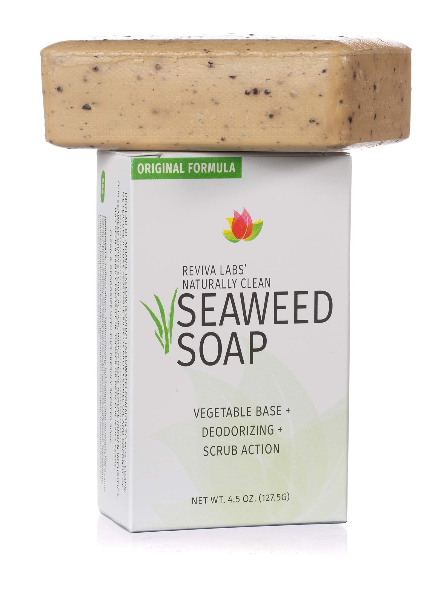 Reviva Seaweed Soap - 6 Pack - Organic Seaweed Face Scrub and Exfoliating Body Scrub Soap Bar - 4.5 oz. Vegetable Base Natural Bar Soap and Seaweed Bath Detox Soap Made in the USA