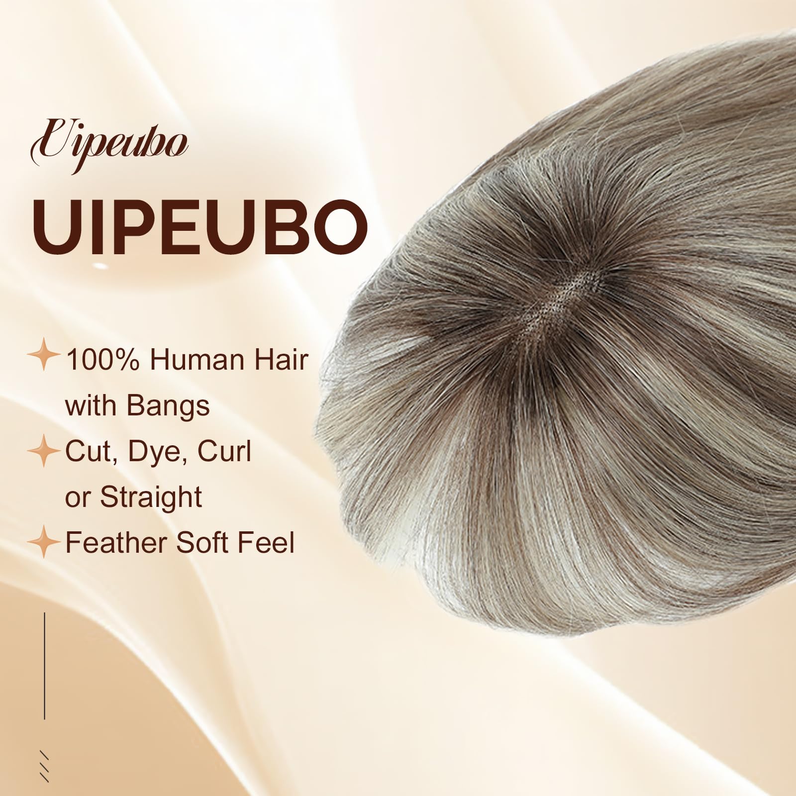 UIPEUBO Hair Toppers for Women Real Human Hair Toppers with Thinning Hairpieces for Women with Bangs 10 Inch Human Hair Topper for Cover Gray Roots (2T613#)