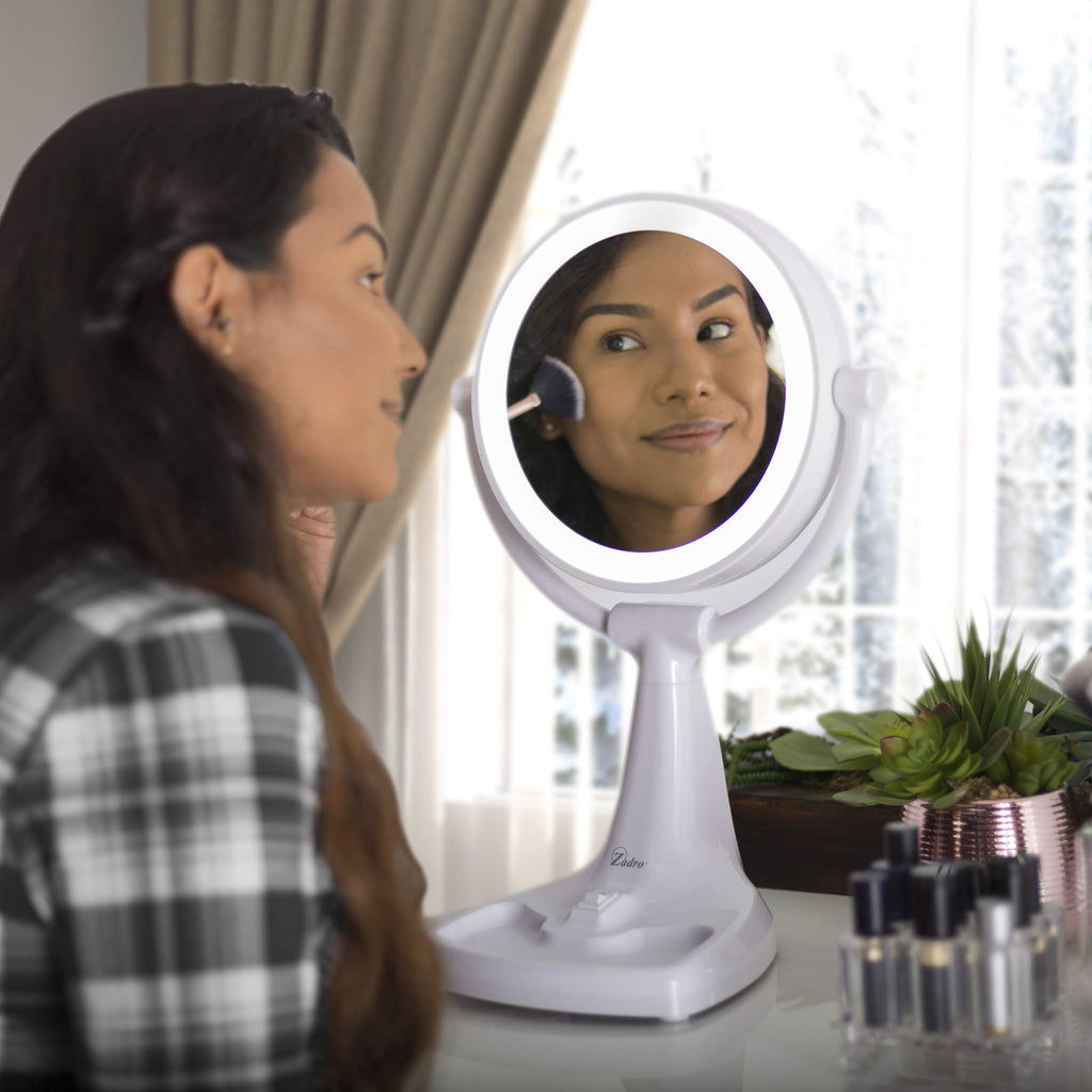 Zadro 11" Fluorescent Lighted Makeup Mirror with 10X/1X Magnification and Tray