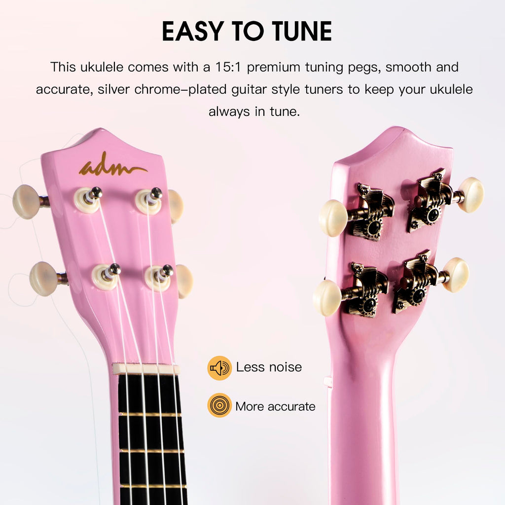 ADM Ukulele Beginner, Hawaiian Wood, Ukulele Kit, for Children, Adults, Students, Beginners, Ukalelee Professional Package, with Free Teaching Strap, Tuner