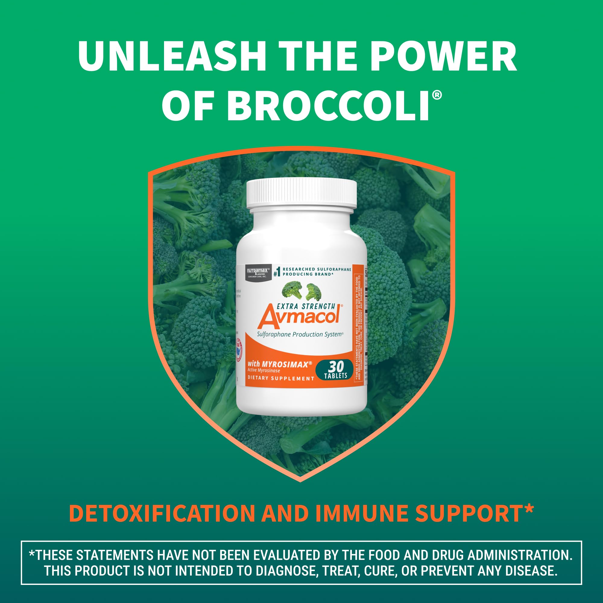 Nutramax Laboratories Avmacol Extra Strength #1 Researched Sulforaphane-Producing Brand for Detoxification with Glucoraphanin and Active Myrosinase, Immune Health, Adults & Children, 30 Tablets