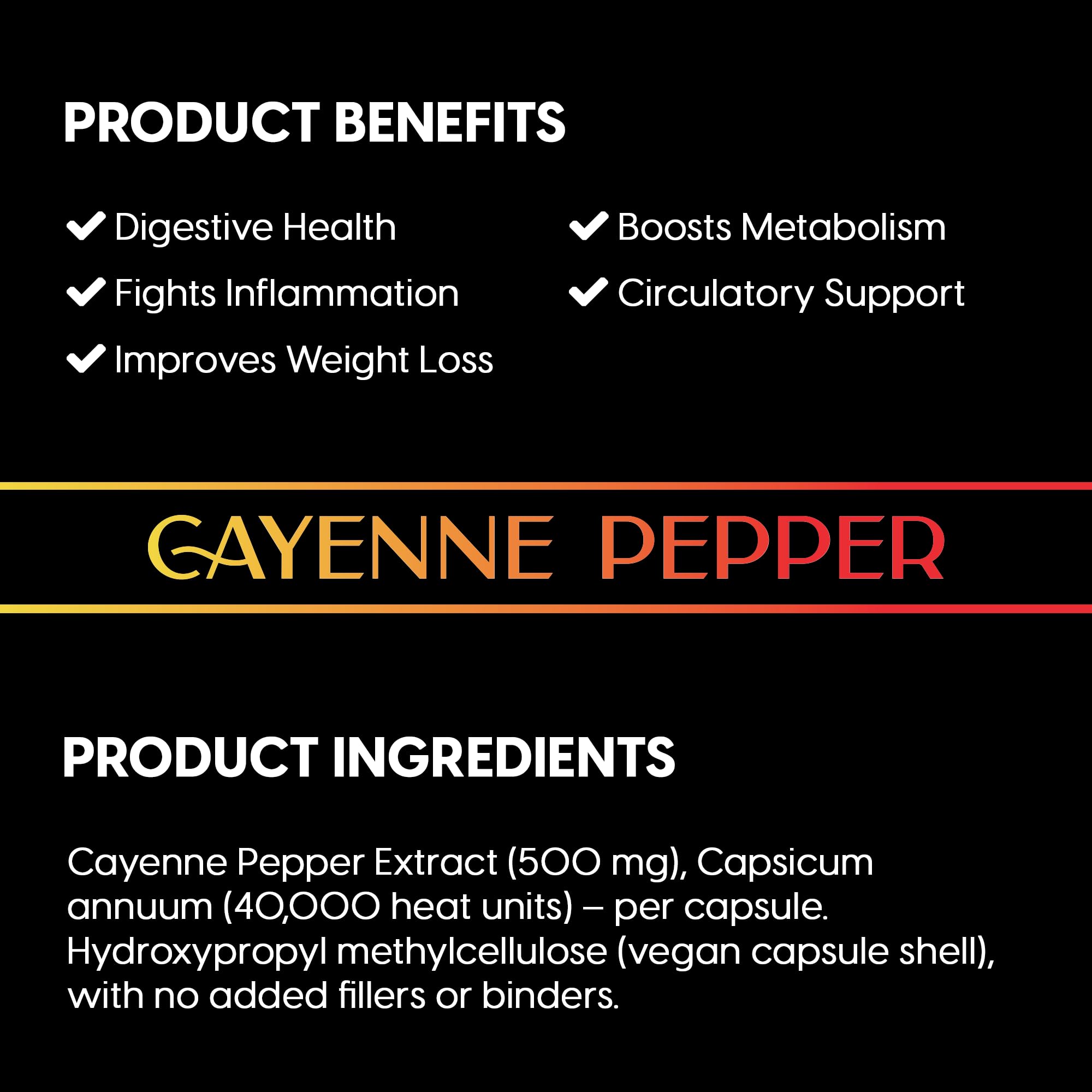 Cayenne Pepper Capsules | 1000mg Per Serving | 60 Vegan HPMC Capsules | Supports Digestion, Circulation & Metabolism | Natural Herbal Supplement | Non-GMO | Gluten-Free