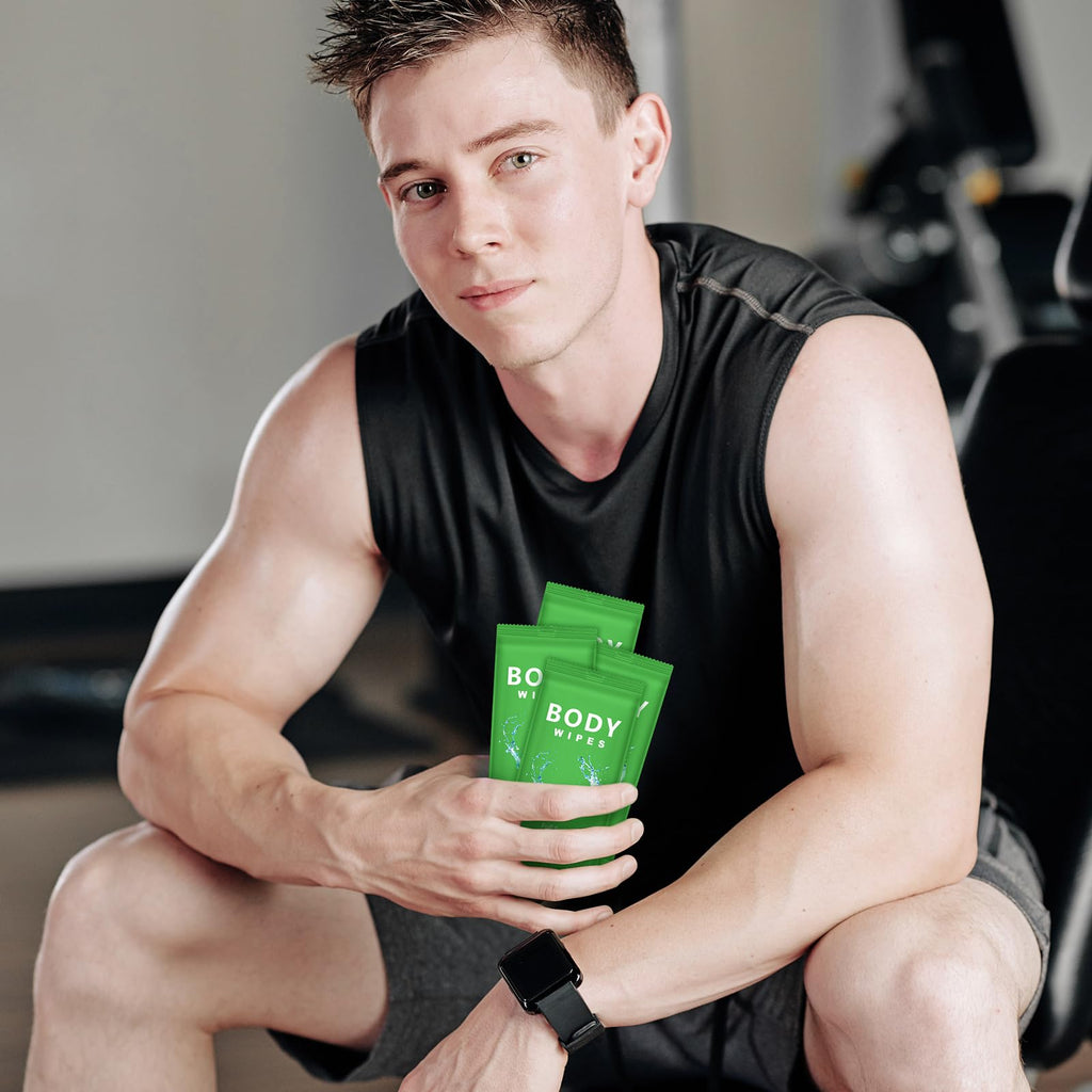 Treela 300 Pcs Large Body Wipes Bulk Deodorant Travel Size for Homeless Care Package Supplies Individually Wrapped Adults Bathing No Rinse Wet Wipes Men Women Hygiene Items(7.09" X 9.84",Green)