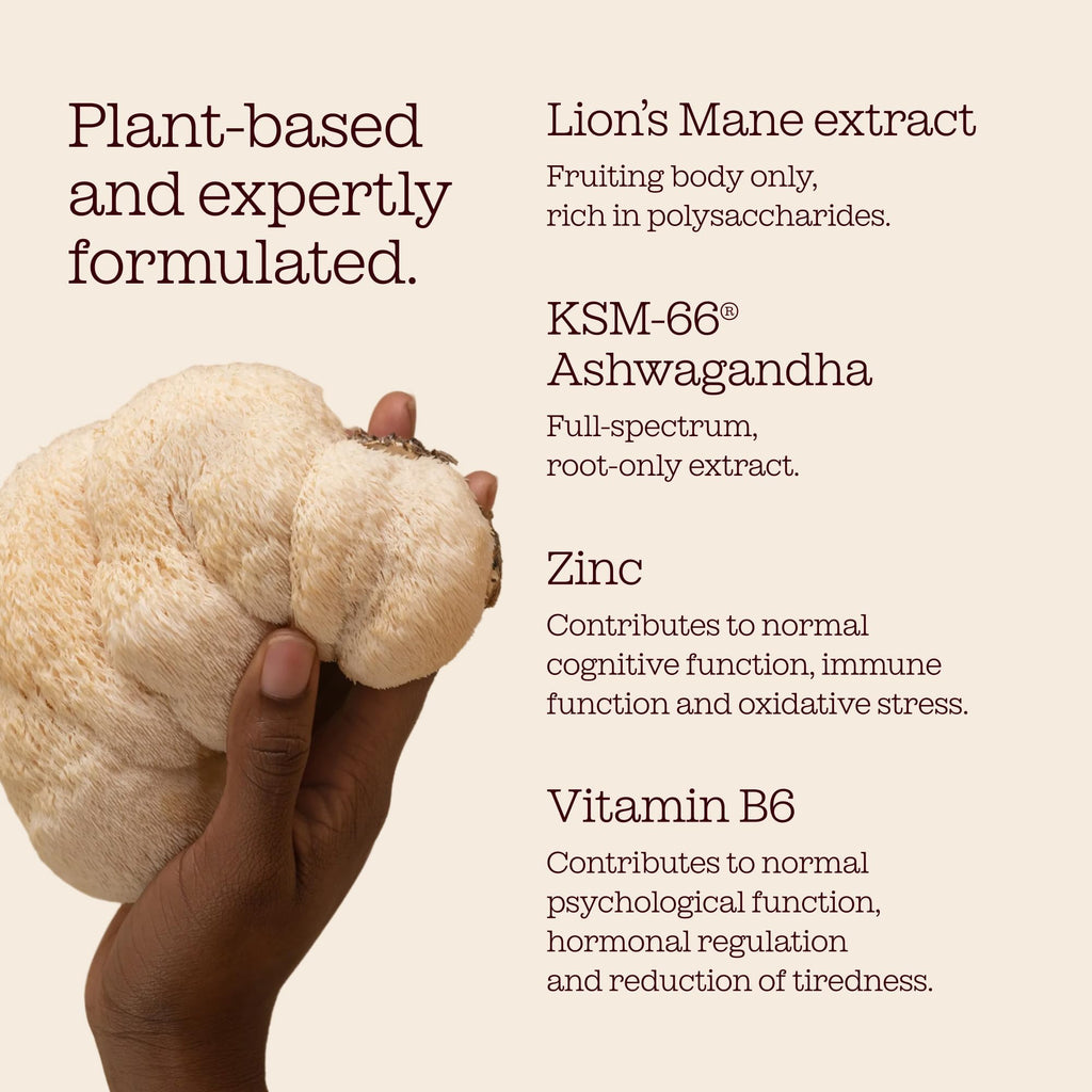 Ashwagandha KSM 66 + Lions Mane Complex | 3000mg Ashwagandha High Strength + 5000mg Lions Mane Tablets | Added Zinc + Vitamin B6 | Vegan UK Made | Free Soul