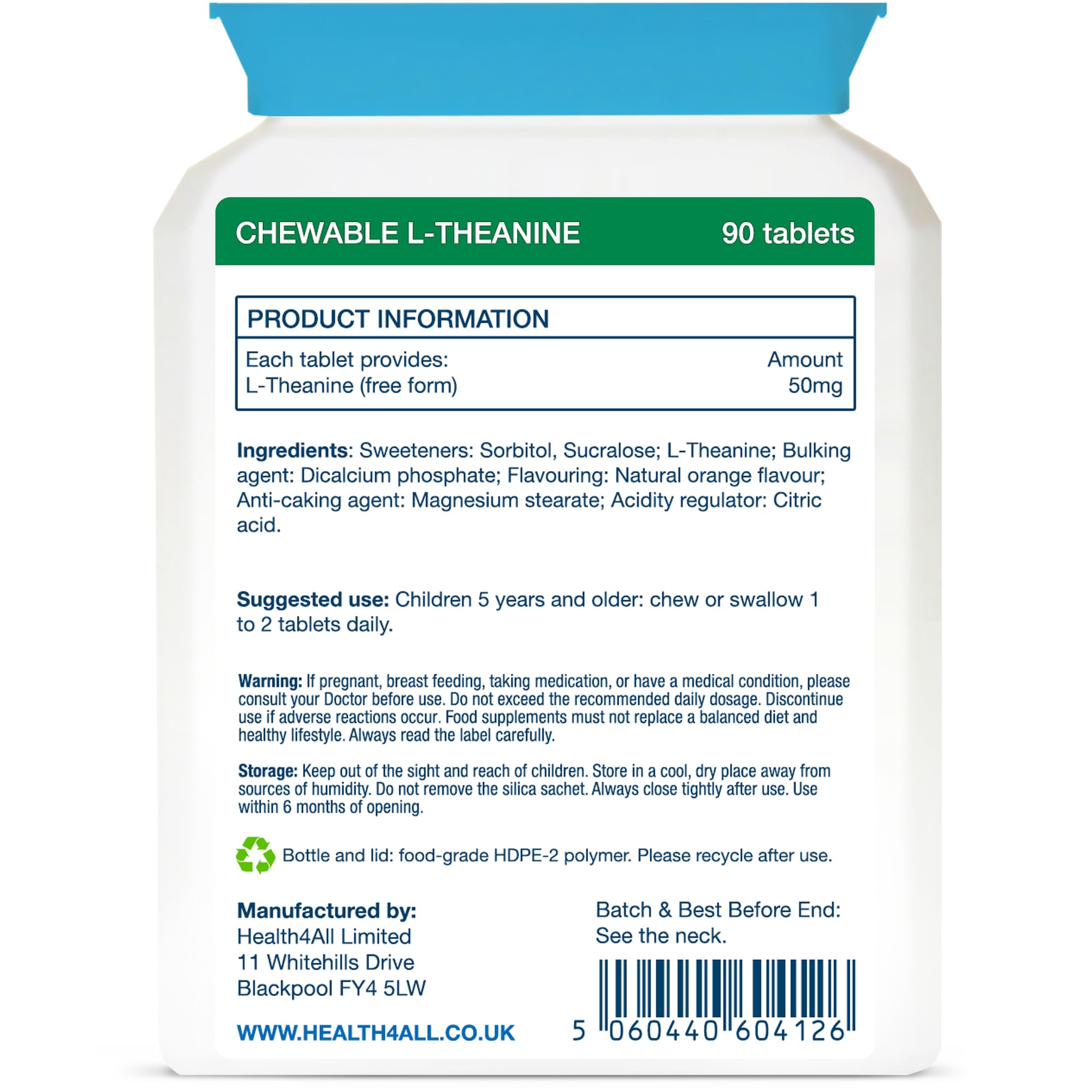 Kids L-Theanine 90 Chewable Tablets, 3 Months Supply, Attention Support