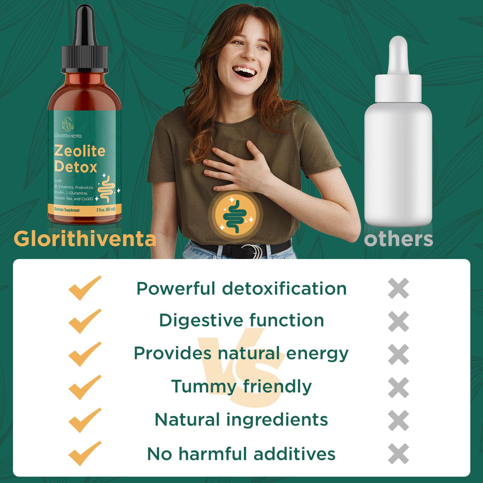 Glorithiventa Zeolite Detox for Adults, Zeolite Liquid Drops with Vitamin B, Probiotic Blend, Gentle Detox for Adults, Energy, Gut, Focus - 4 Fl Oz (2 Bottles)