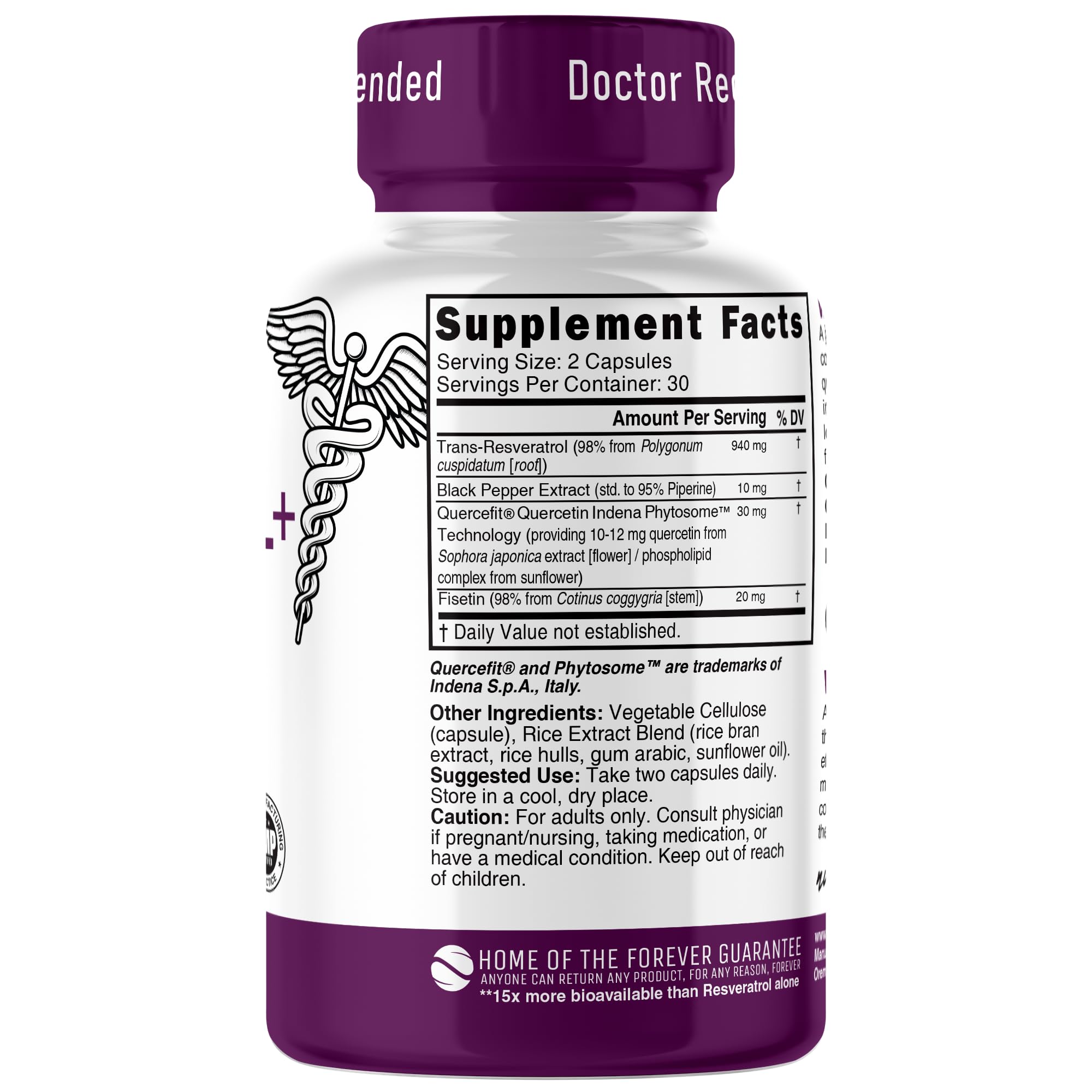 Nutri Resveratrol Supplement 1000mg Ultra High Purity Trans-Resveratrol - 15x More Bioavailable with Liposomal Quercetin and Fisetin - Antioxidant, Longevity, Organic Piperine - 60 Vegan Capsules