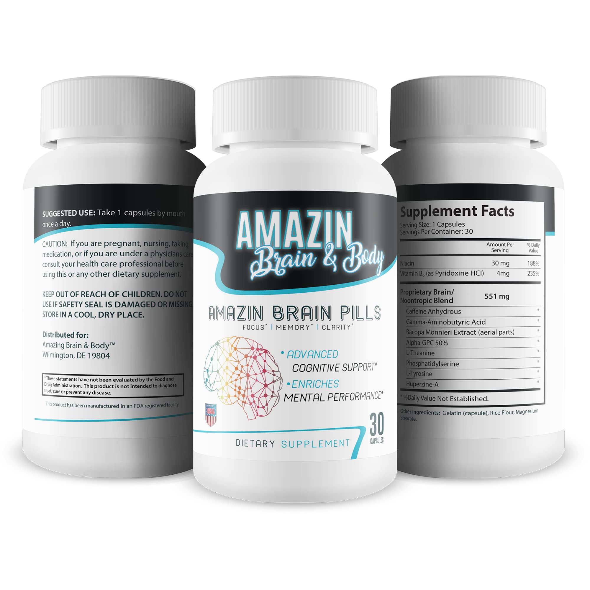 Amazin Brain Pills - Focus - Memory - Clarity - Advanced Cognitive Support - Enriches Mental Performance - Amazin Brain Supplement for Amazin Brain Support - Nootropics Brain Enhancement