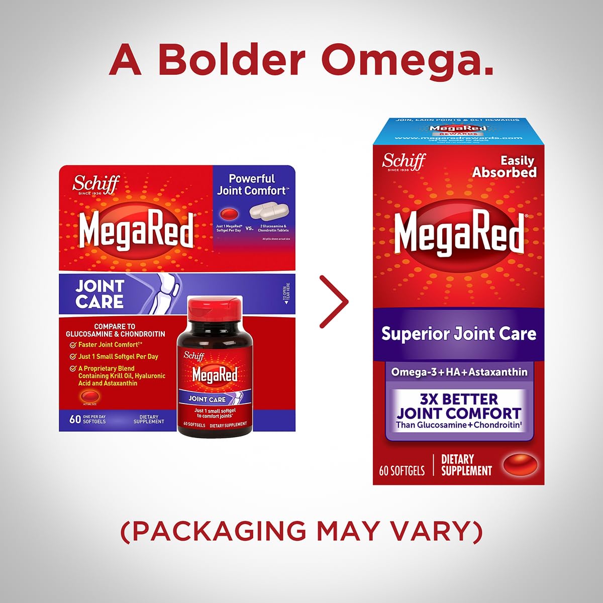 MegaRed 353mg Omega-3 Krill Oil Joint Care Supplement with EPA/DHA Fatty Acids, Antioxidants, Hyaluronic Acid, No Fishy Burp Aftertaste as with Fish Oil, 60 Count Softgels