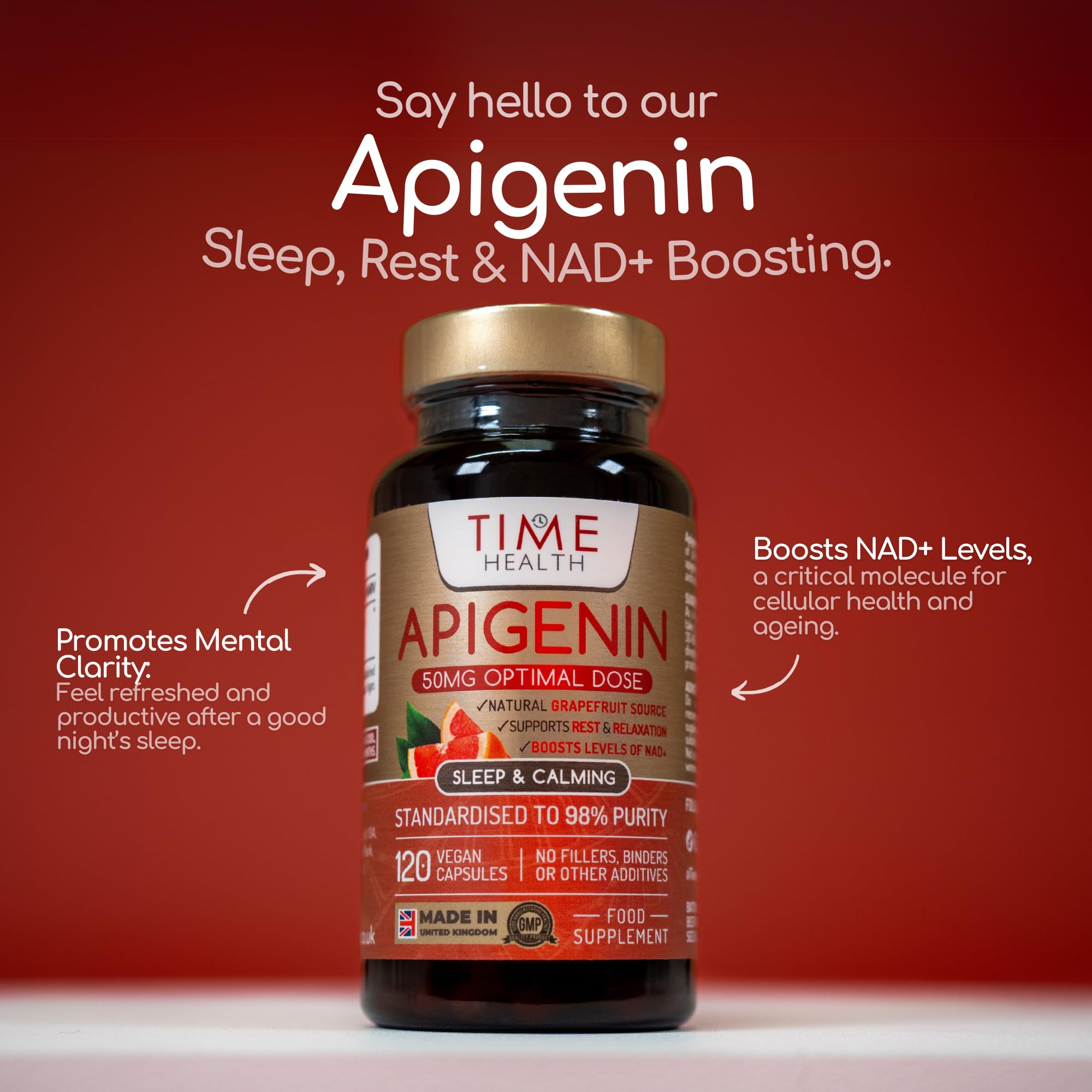 Apigenin - 50mg 98%+ Purity - Grapefruit Source - 120 Capsules - UK Made
