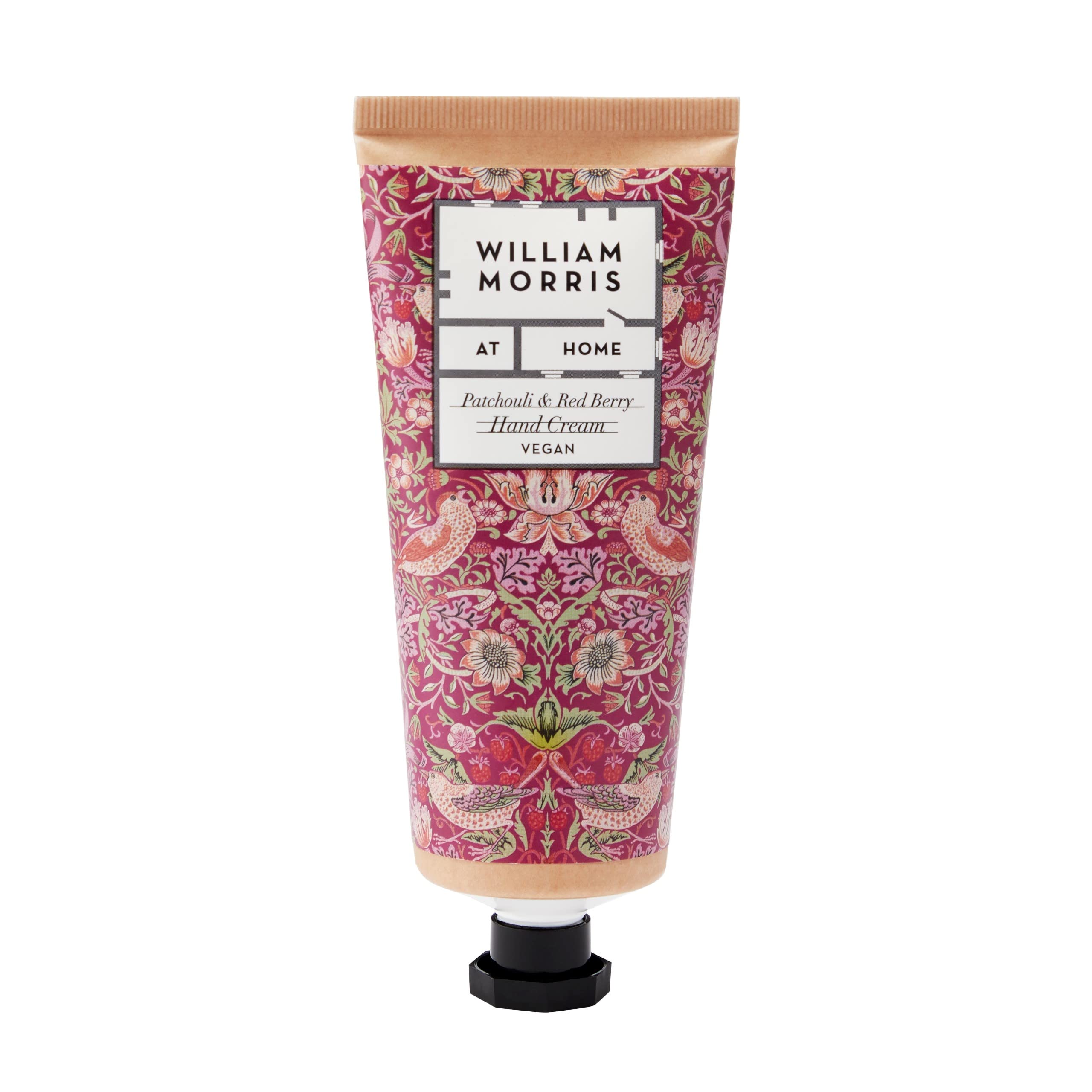 William Morris at Home Strawberry Thief Hand Cream | Leave Hands Soft & Cared For | Patchouli & Red Berry Scented | Strawberry Thief Print | Perfect Stocking Filler, 100ml