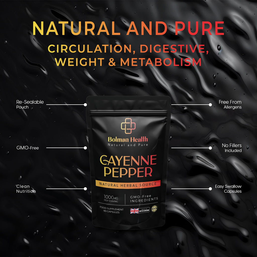Cayenne Pepper Capsules | 1000mg Per Serving | 60 Vegan HPMC Capsules | Supports Digestion, Circulation & Metabolism | Natural Herbal Supplement | Non-GMO | Gluten-Free