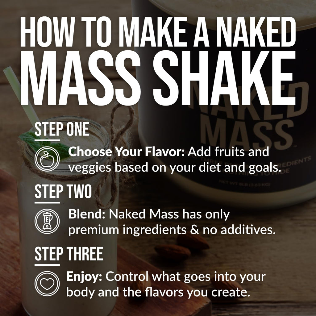 NAKED Strawberry Mass - 1,500 Calories, 50G Protein, Nothing Artificial. Strawberry Weight Gainer Protein Powder - 8lb Bulk, GMO Free, Gluten Free & Soy Free