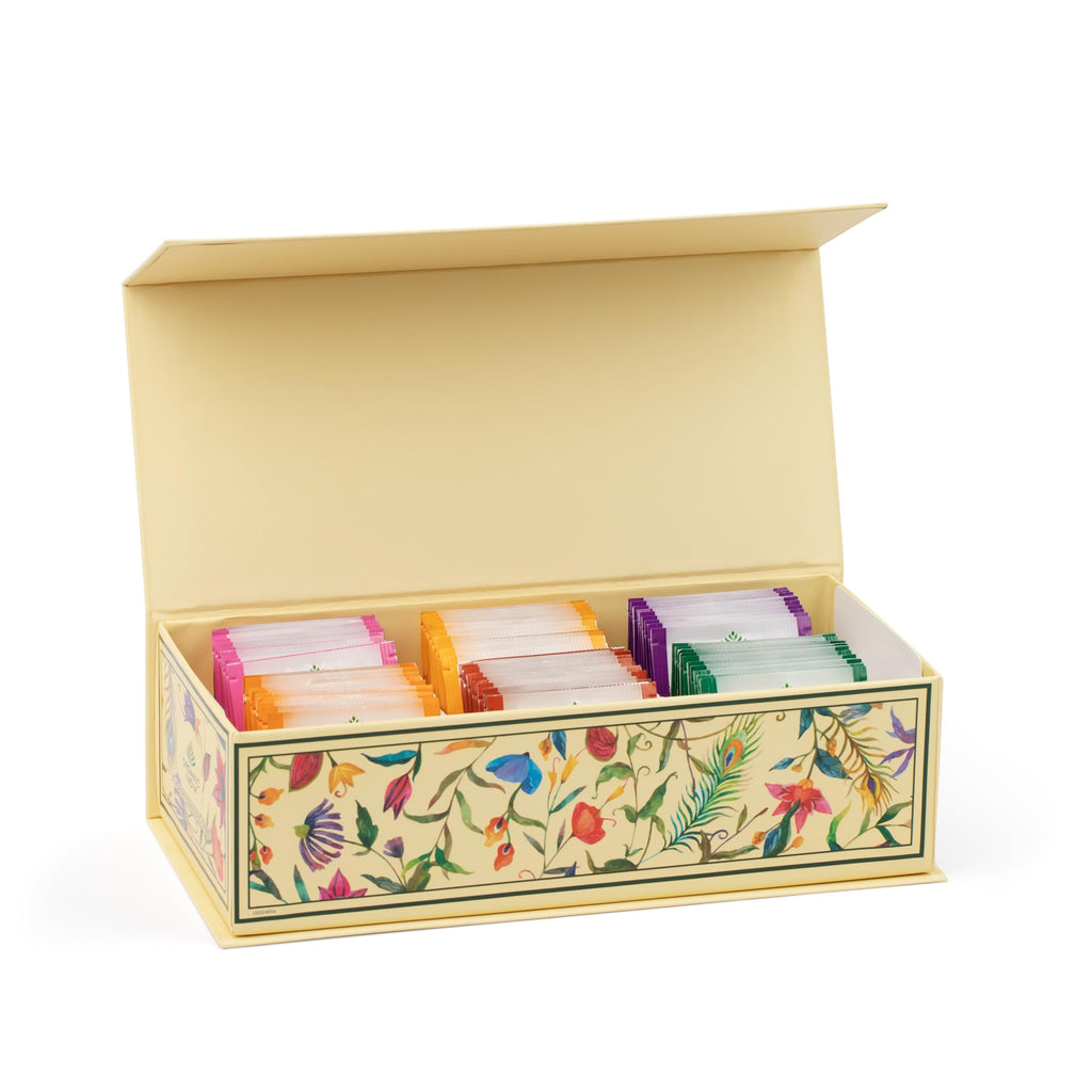 Organic India Tea Sampler Box Variety Pack - Tulsi Herbal Tea Gift Set, Hot Tea Assortment, Holy Basil, Ashwagandha, Turmeric Ginger, Sweet Rose, Original, Sleep, Masala Chai - 60 Tea Bags