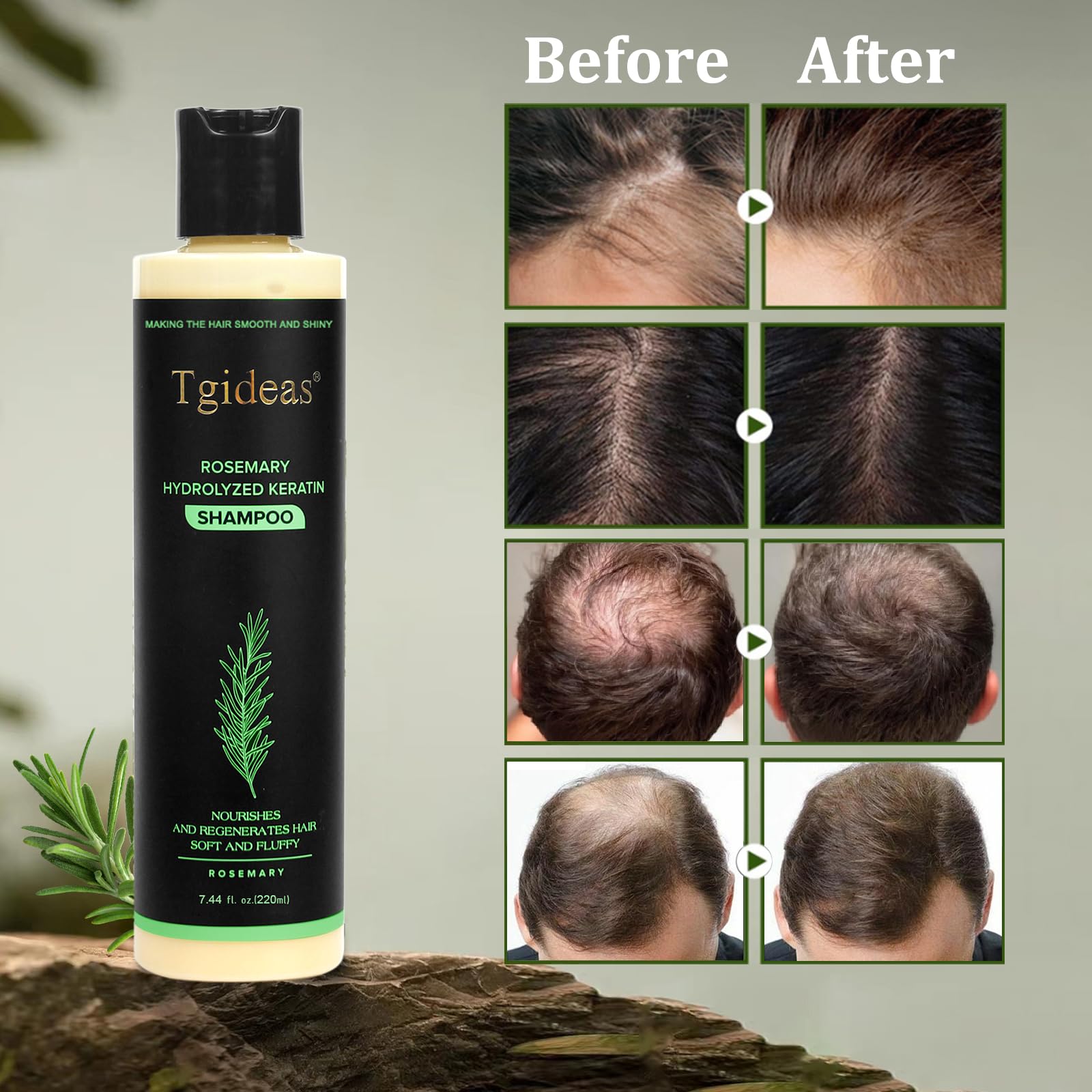 Rosemary Hair Growth Shampoo for Women and Men-Natural Thickening & Strengthening Shampoo with Hydrolyzed Keratin for Thinning Hair & Hair Loss 7.4 fl.oz - 2 Packs