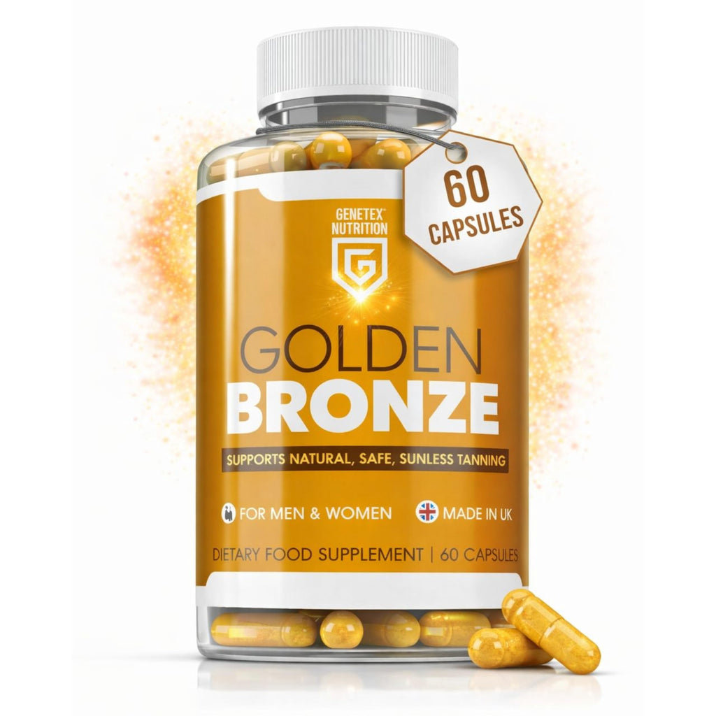 Golden Bronze Tanning Pills Supplement x 60 Capsules, Sunless & Safe Tan Melanin Accelerator Capsules, Tanning Pills for Healthy Natural Tan - Made in UK