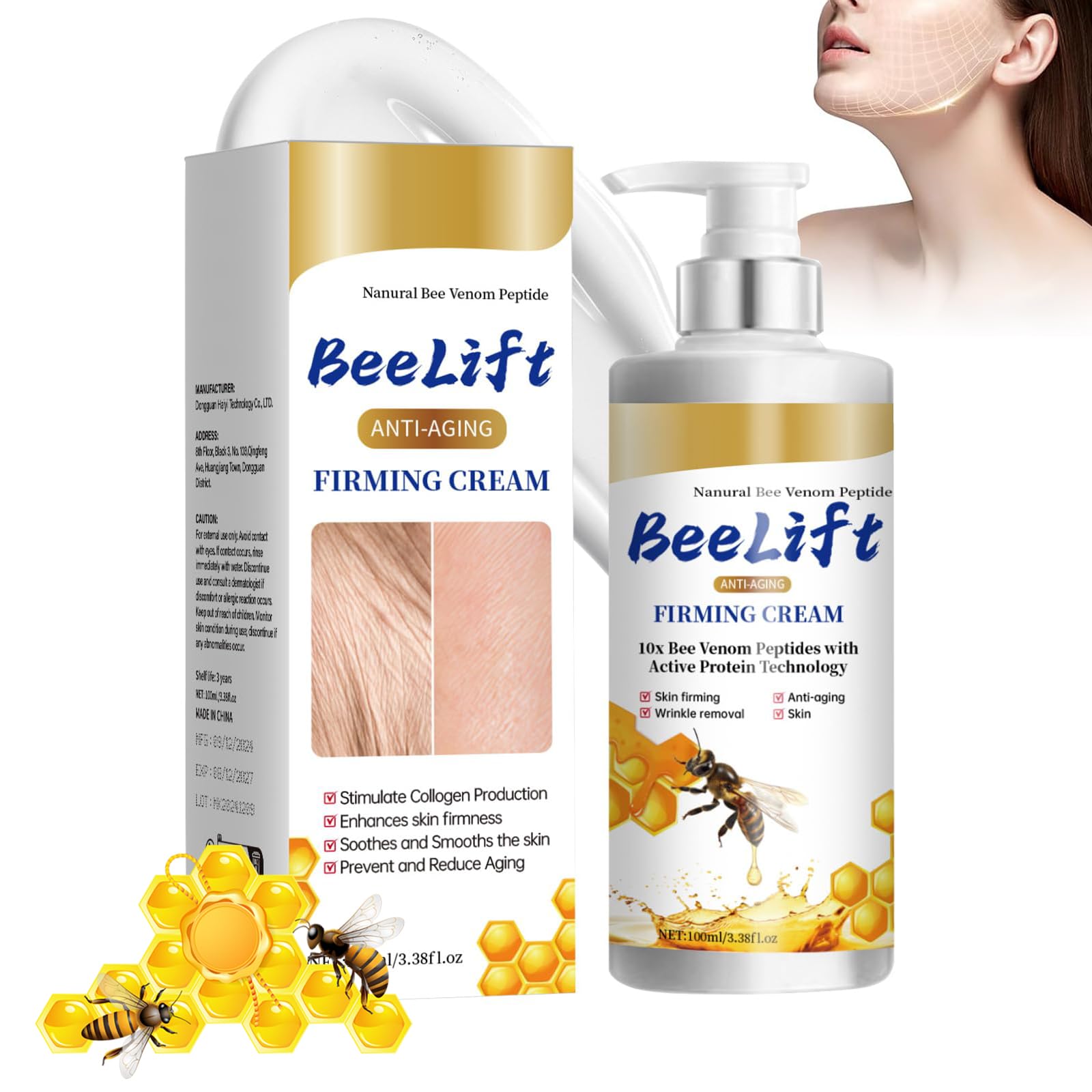 EHAUTO BeeLift Anti-Aging Firming Cream, 2025 New Professional Bee Venom Skin Firming Wrinkle Reducing Cream, 24-Hour Moisturizing Body Paste, Restore Elasticity for All Skin Types (1pcs)
