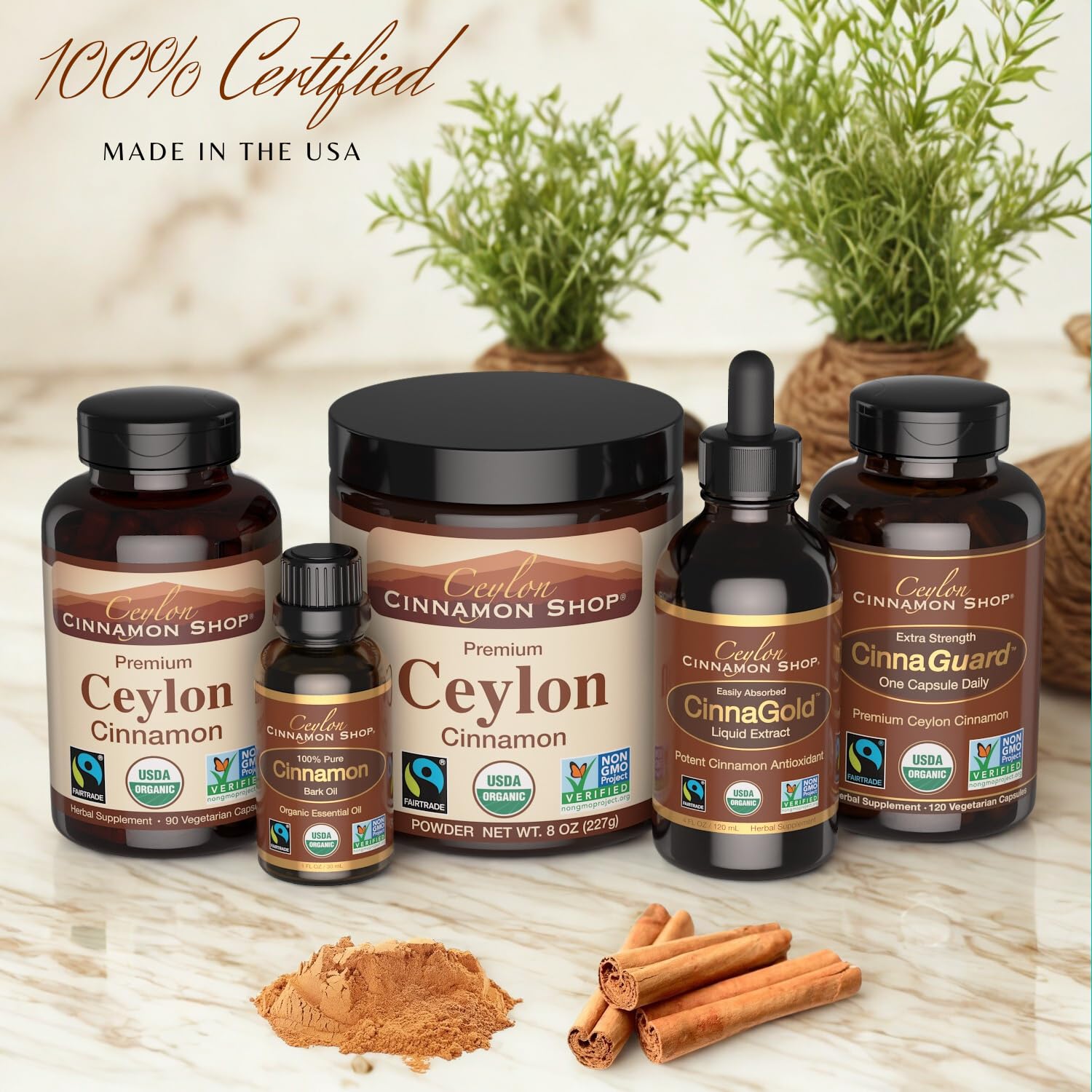 Organic Ceylon Cinnamon Capsules, USDA Certified Supplement - 180 Count