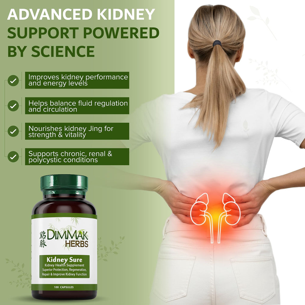 Dimmak Herbs Kidney Sure- Kidney Cleanse & Revitilization Tonic- Organic Herbal Support for Renal Health, Urinary Tract Flow & Vitality- TCM Doctor Formulated, Vegan- 400mg 100 Capsules