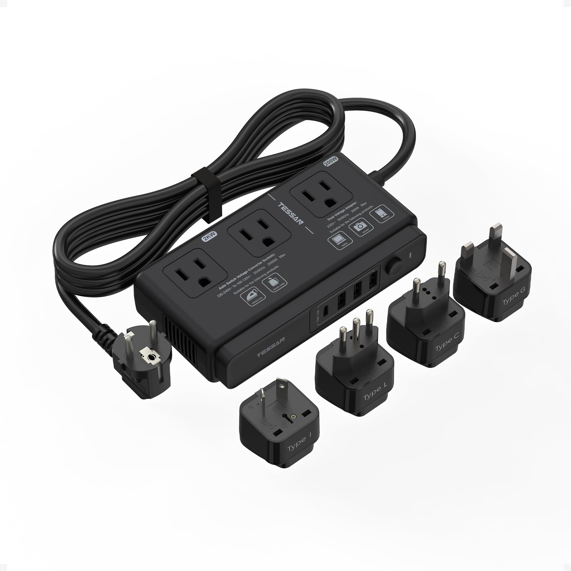 TESSAN 220V to 110V Travel Voltage Converter, Black