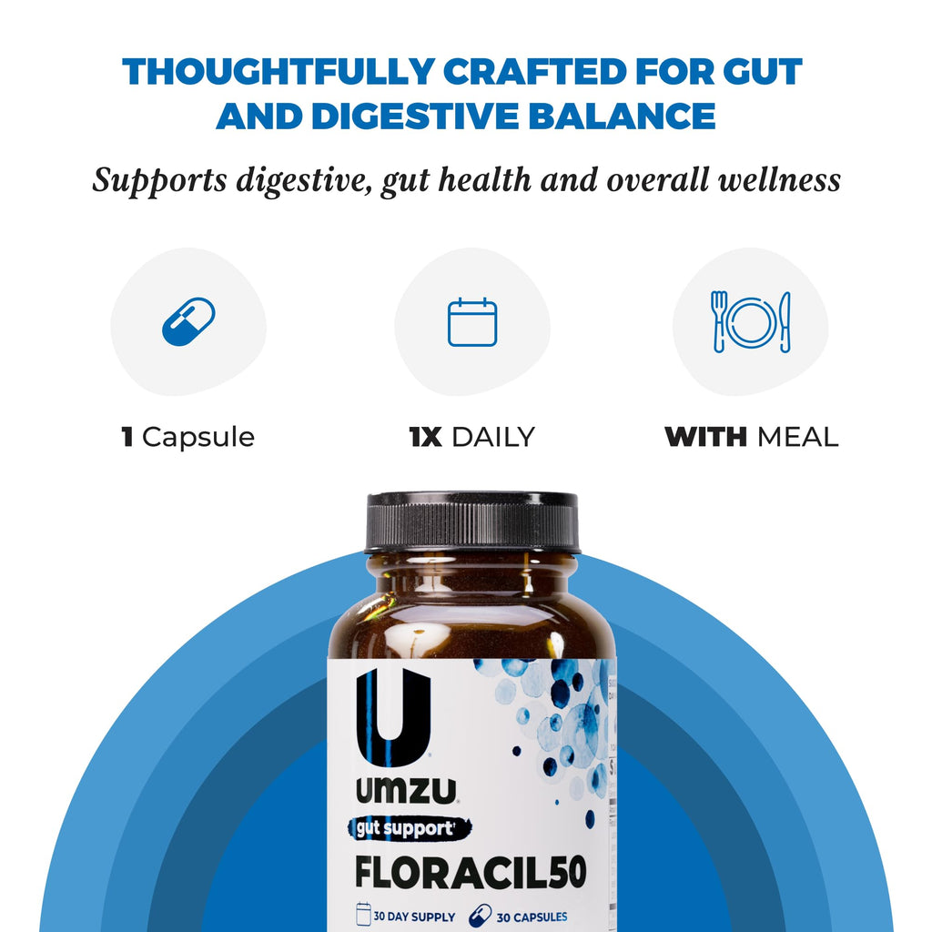 UMZU Floracil50 Probiotic Supplement 30 Day Supply – 50 Billion CFU with Lactobacillus Acidophilus Rhamnosus and Plantarum – Supports Gut Health Digestion Immunity and Microbiome Balance
