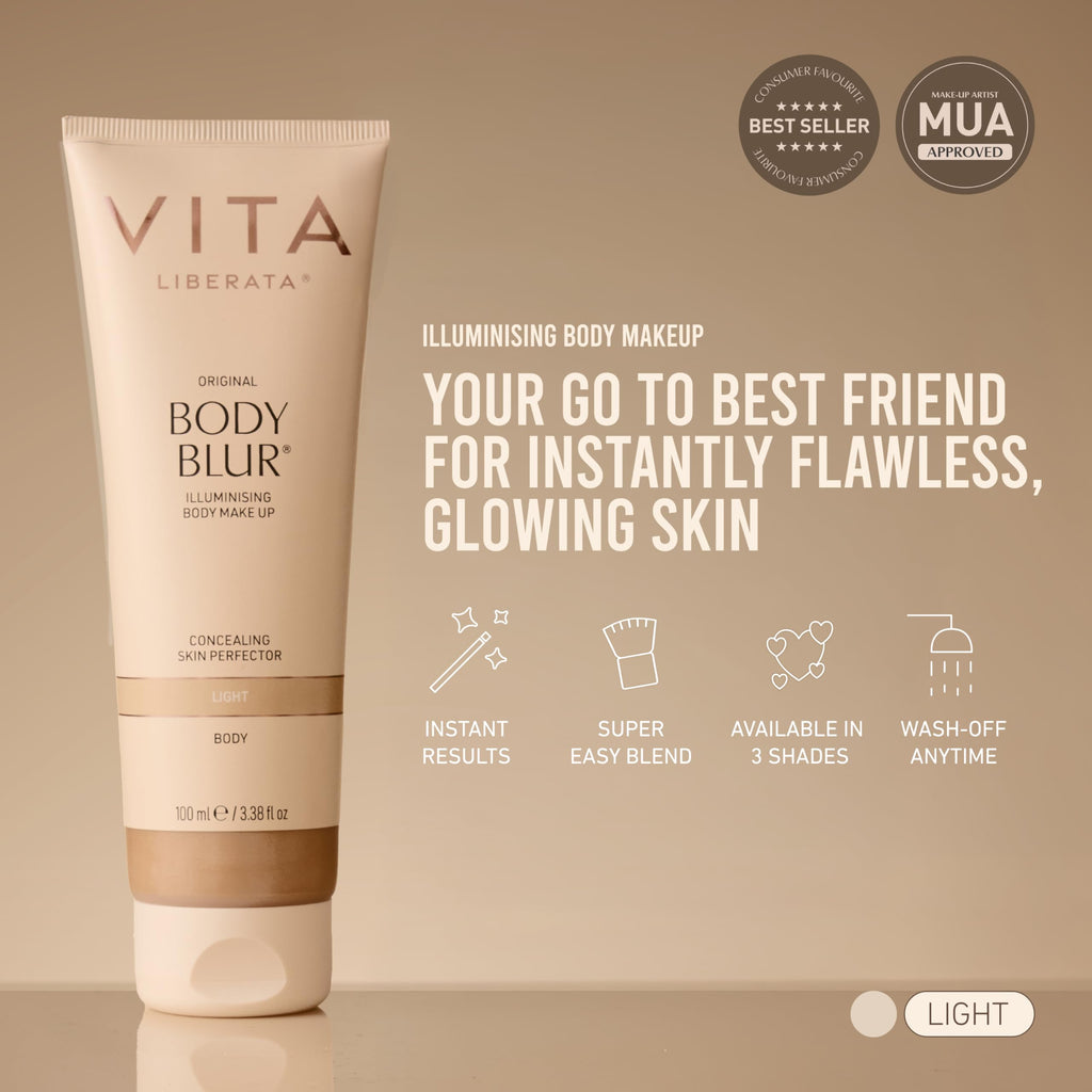 Vita Liberata Body Blur - Light, Skin Perfecting Leg & Body Makeup, Wash Off Instant Tanner, Radiant Glow & Flawless Finish, 3.38 fl oz