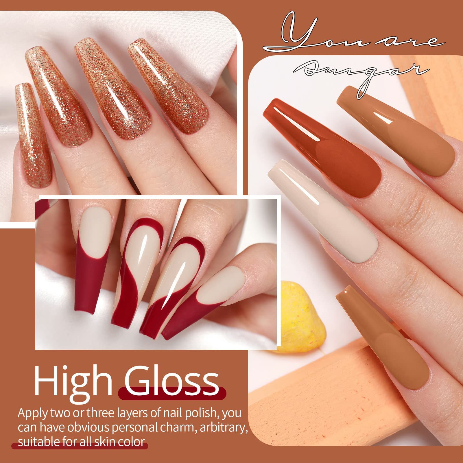 UR SUGAR Gel Nail Polish Set, 6 Colours Nail Polish Set for All Seasons Light Pink Soak Off U V Lamp Nails Varnish Sets Valentine's Day Gift Box for Women Girls