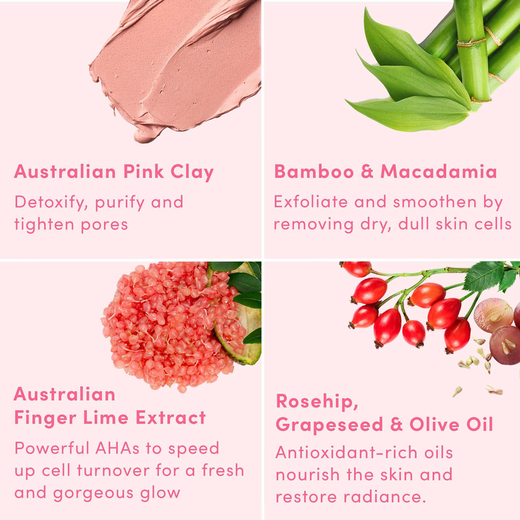 Sand & Sky Australian Pink Clay Exfoliating Face Scrub with AHA & Pearl Powder - Gentle Physical & Chemical Exfoliant for Smooth Skin, Reduces Texture