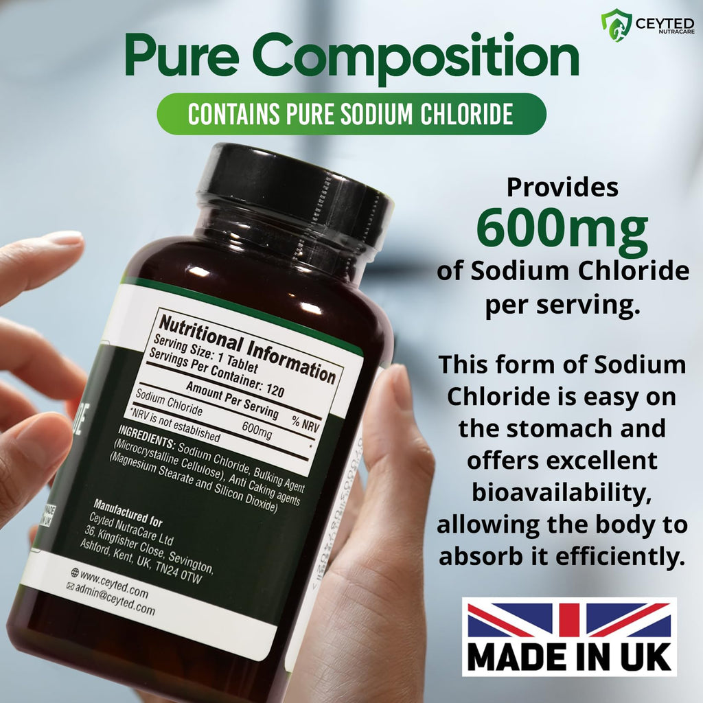 Sodium Chloride Tablets - High Strength Salt Tablets - Providing 600 mg of Sodium Chloride - 4 Months Supply