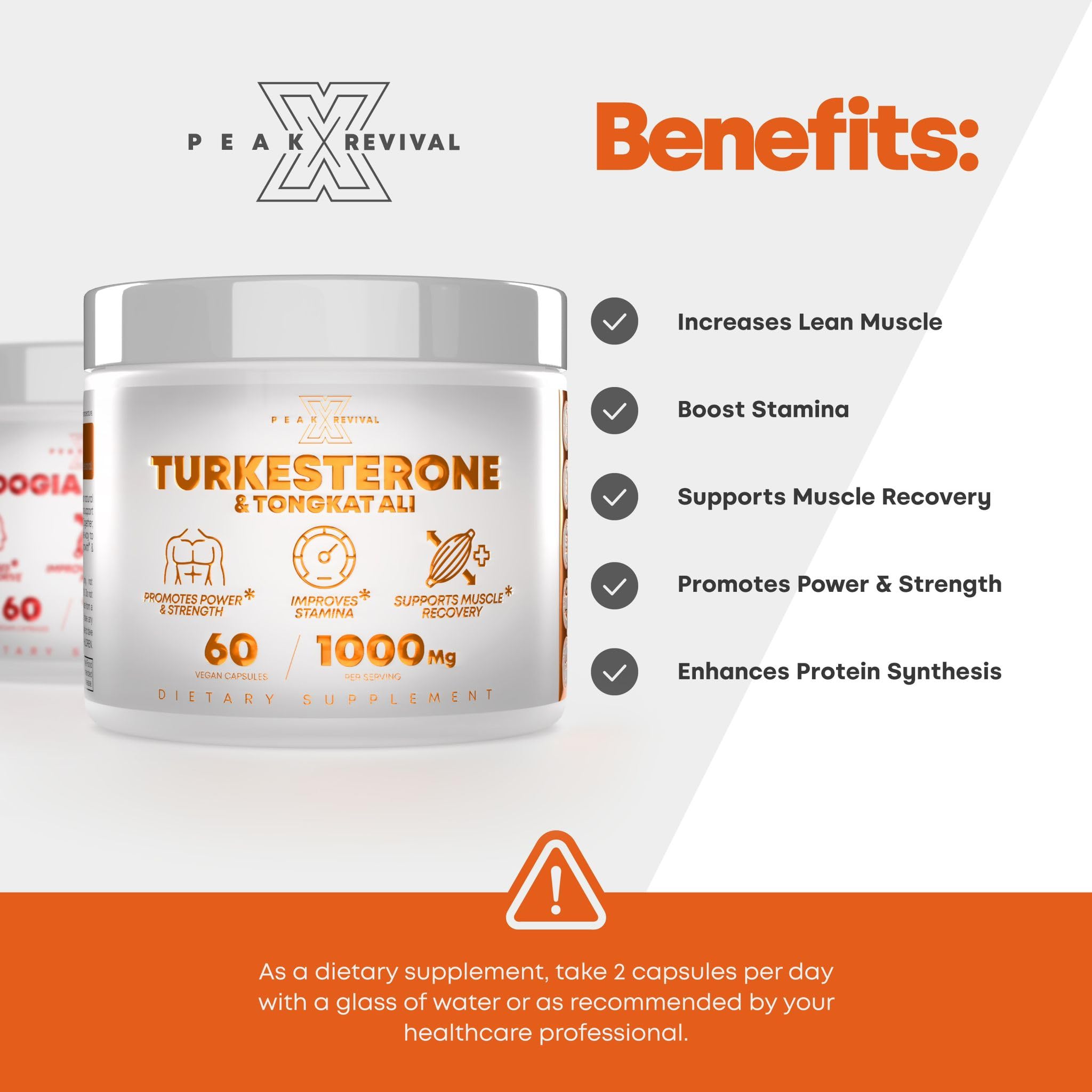 Turkesterone Tongkat Ali Supplement (500mg Ajuga Turkestanica + 250mg Tongkat Ali) 60 Capsules-Turkesterone Supplement 1000mg - Muscle Strength & Recovery Support - Made in The USA BY Peak Revival-X