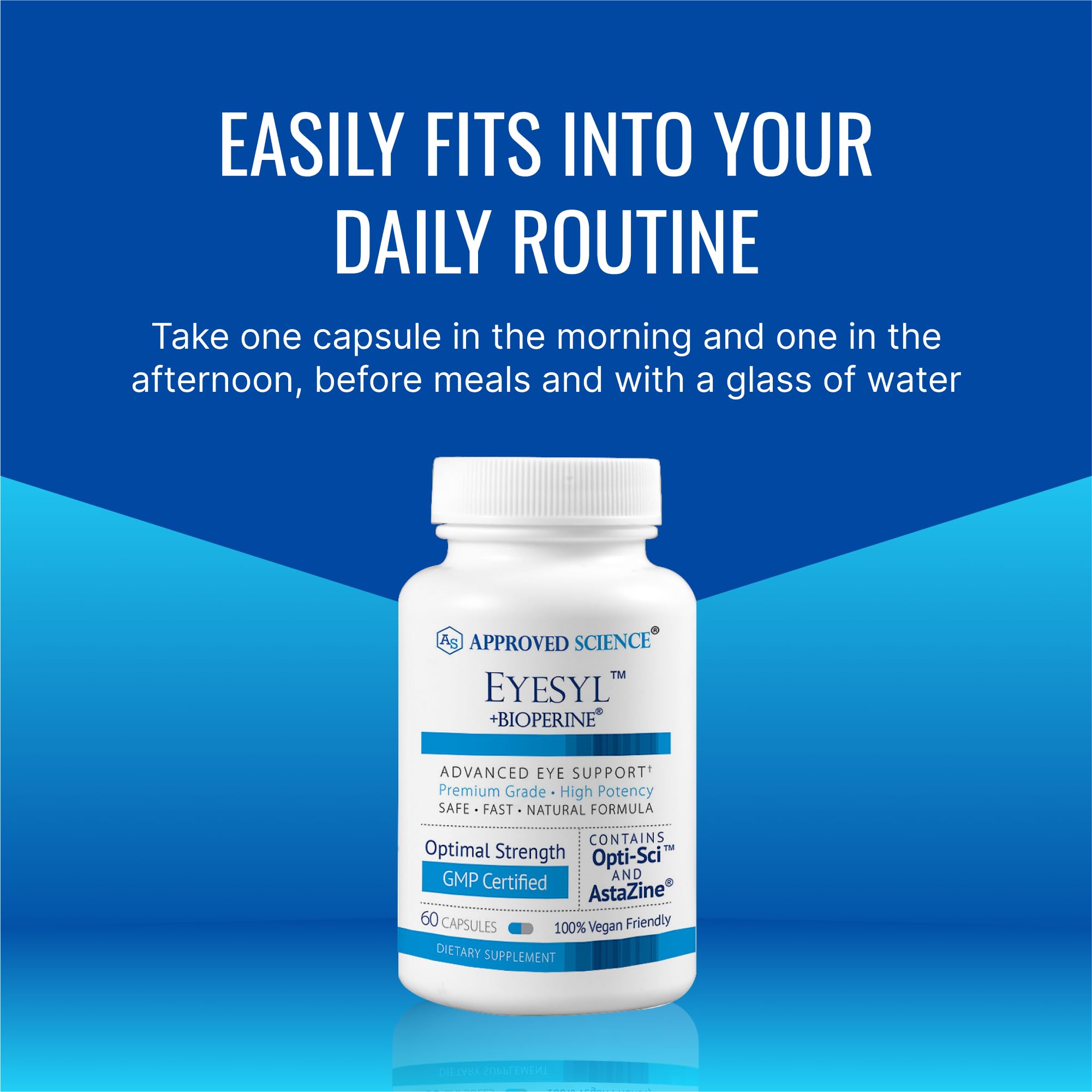 Approved Science EyeSyl - Eye Support Supplement - Chromium Picolinate, Taurine, Lutein, Zeaxanthin, Bilberry, BioPerine - 1 Month Supply - 60 Capsules - Made in The USA