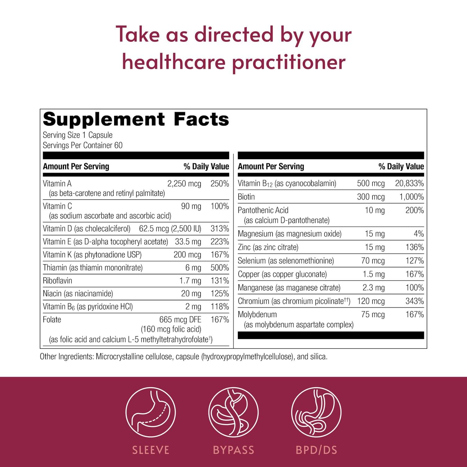 Bariatric Advantage High ADEK Multi - for Bariatric Surgery Patients - Multivitamin with Vitamins A, D, E, K & Trace Minerals - 100%+ DV of ADEK - 60 Capsules