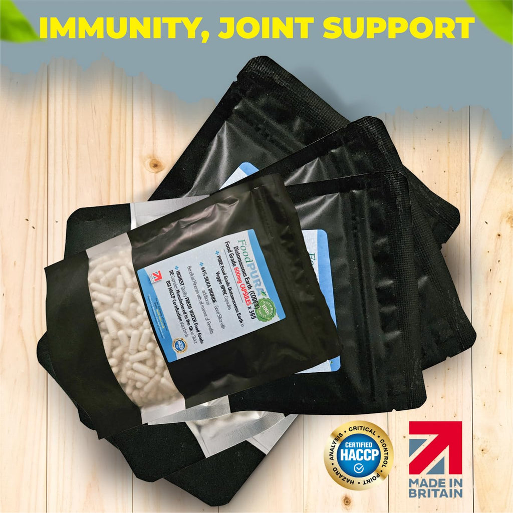 FoodPURA 365 X Food Grade Diatomaceous Earth Capsules (Codex) Pure White 94% Silica Fresh Water Sourced 600mg - Capsules, The SAFEST Way to take Supplements!