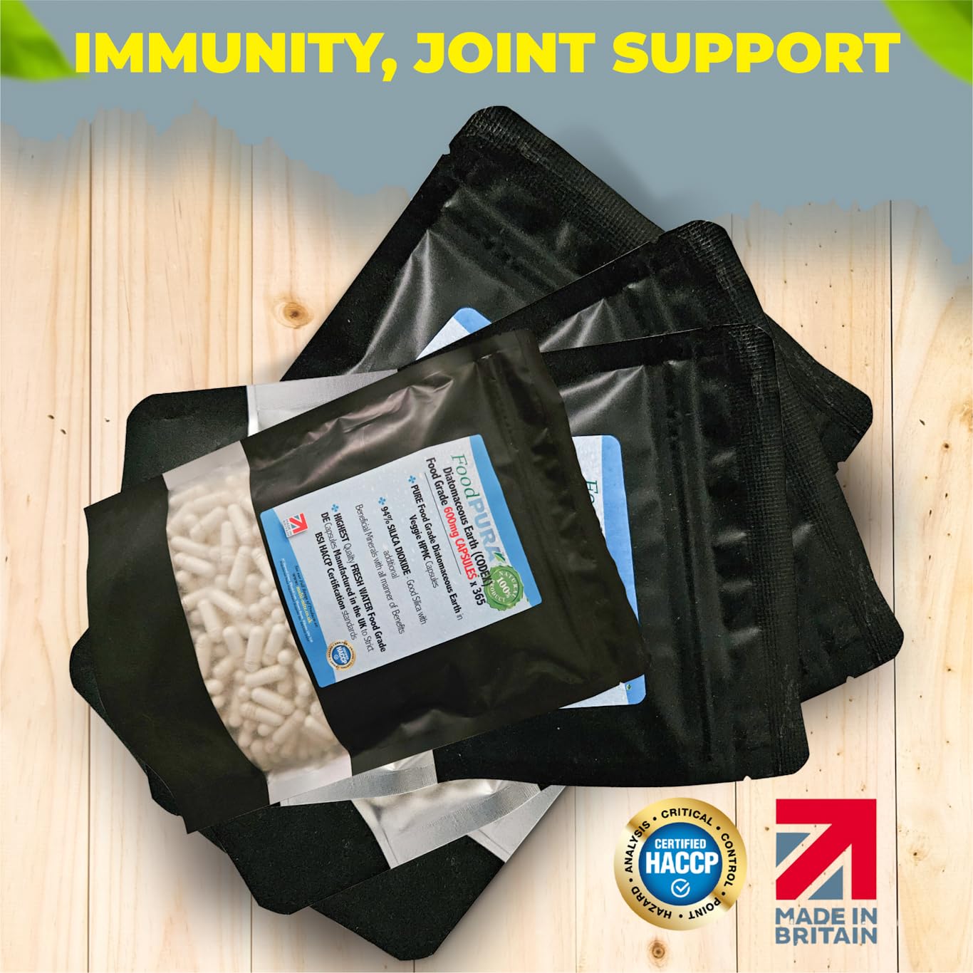 FoodPURA 365 X Food Grade Diatomaceous Earth Capsules (Codex) Pure White 94% Silica Fresh Water Sourced 600mg - Capsules, The SAFEST Way to take Supplements!