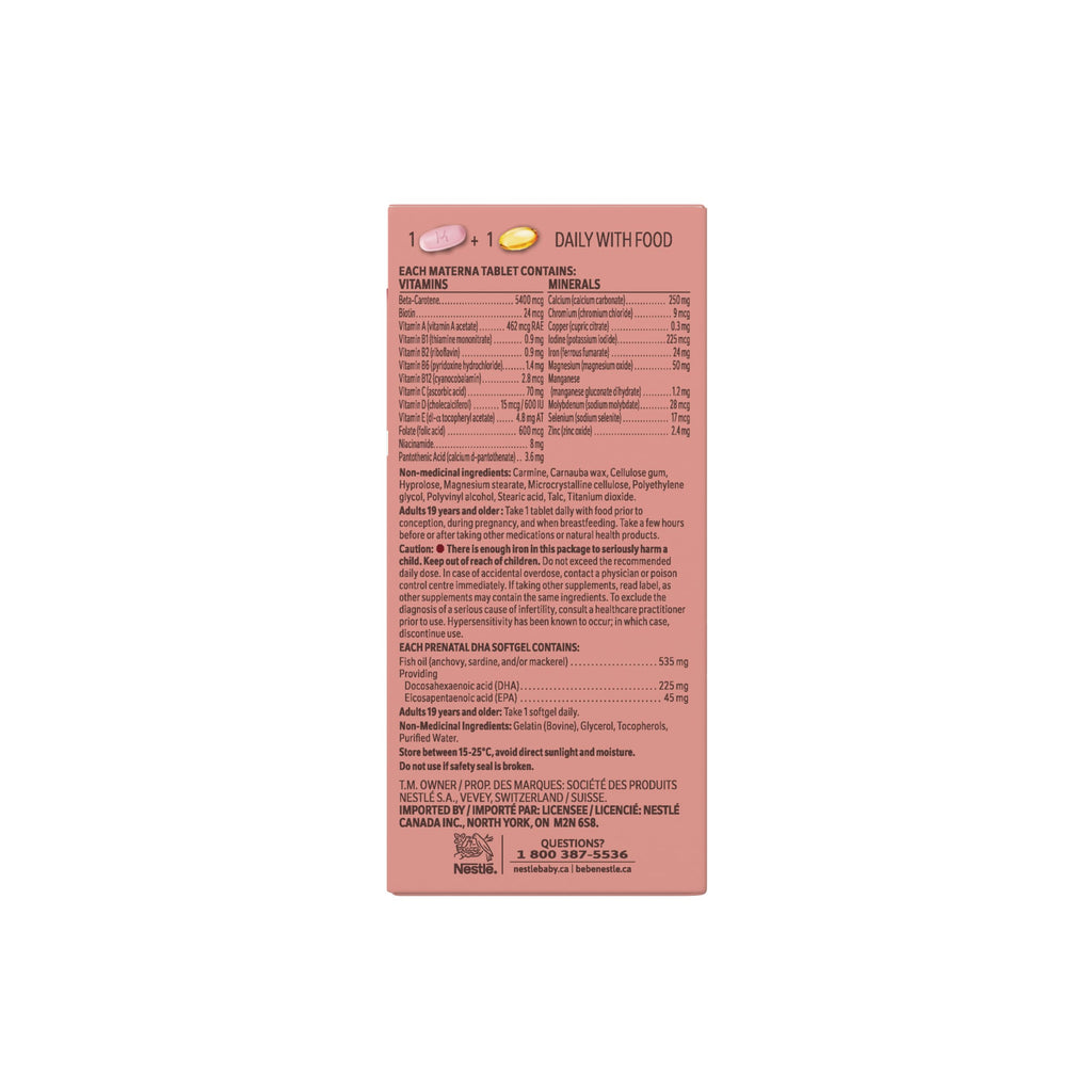 NESTLÉ Materna Prenatal Multivitamin with DHA Supplement | Folic Acid | 60 tablets + 60 DHA soft gels