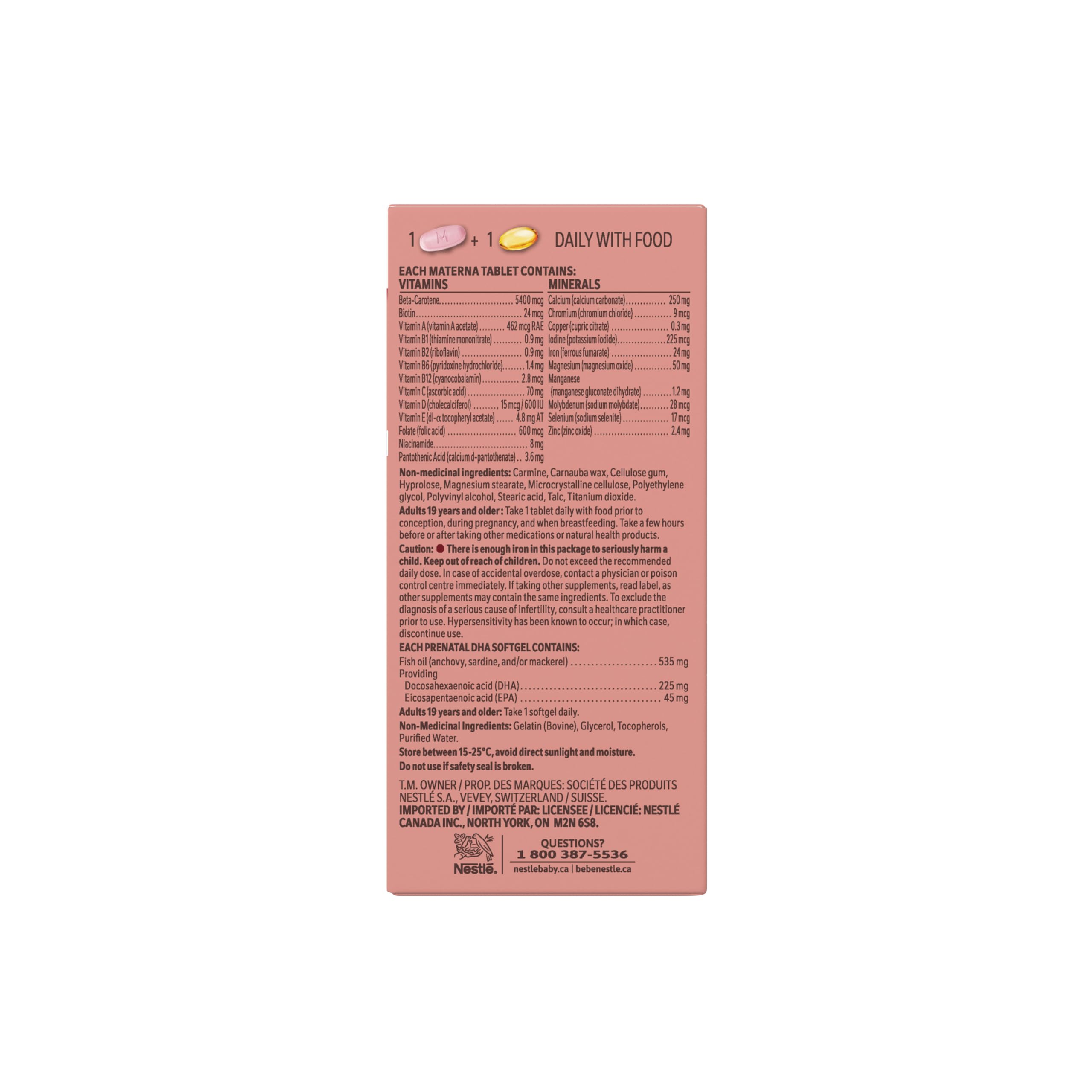 NESTLÉ Materna Prenatal Multivitamin with DHA Supplement | Folic Acid | 60 tablets + 60 DHA soft gels