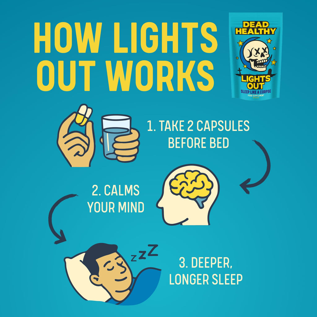 Dead Healthy Lights Out – Premium Night-Time Sleep Support with Magnesium, L-Theanine, Lemon Balm & Tart Cherry – 60 Vegan Capsules – Made in the UK