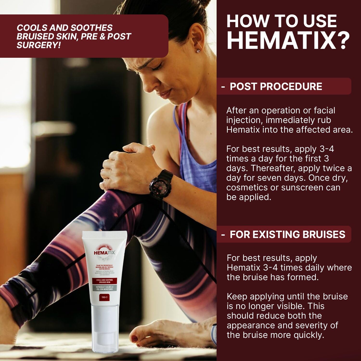 HEMATIX Bruise Cream - 15g - Clinically Proven Advanced Healing Formula with Glycerol and menthol for Bruise Prevention - High Strength Natural Anti Bruise Treatment Balm Gel for Healing